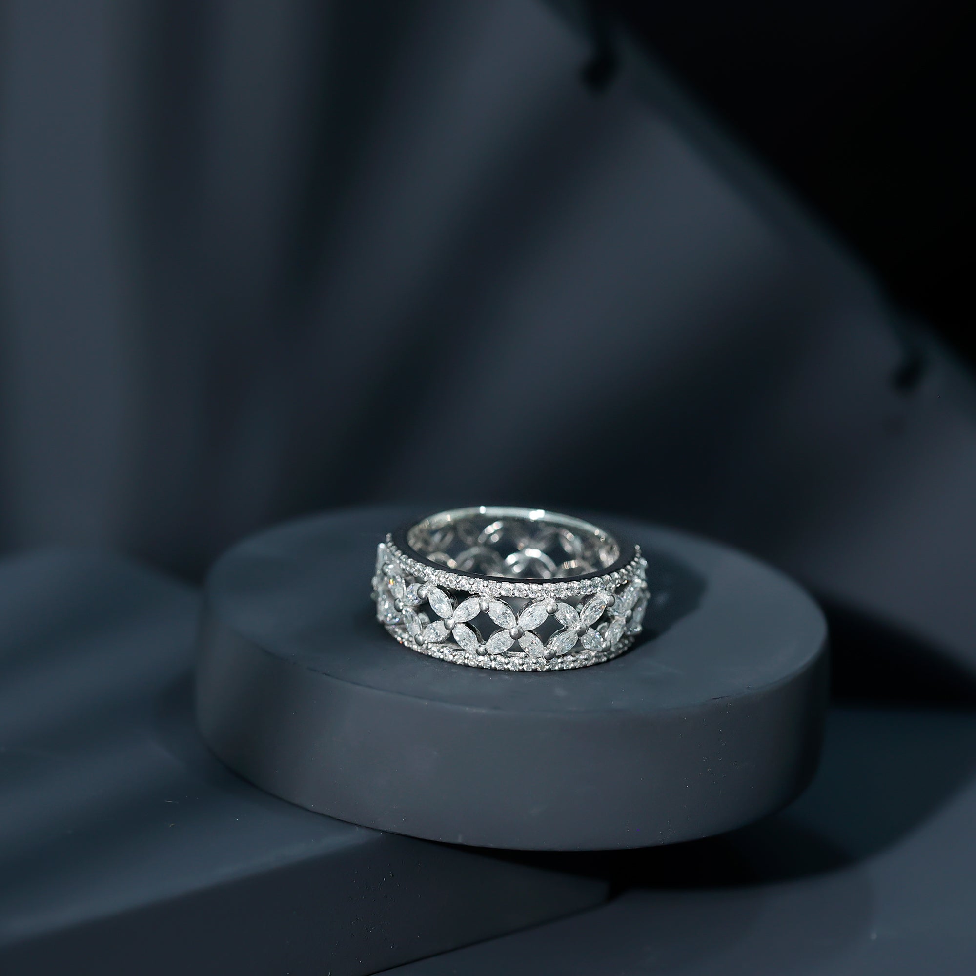 Certified Moissanite Flower Wedding Band for Women D-VS1 - Rosec Jewels