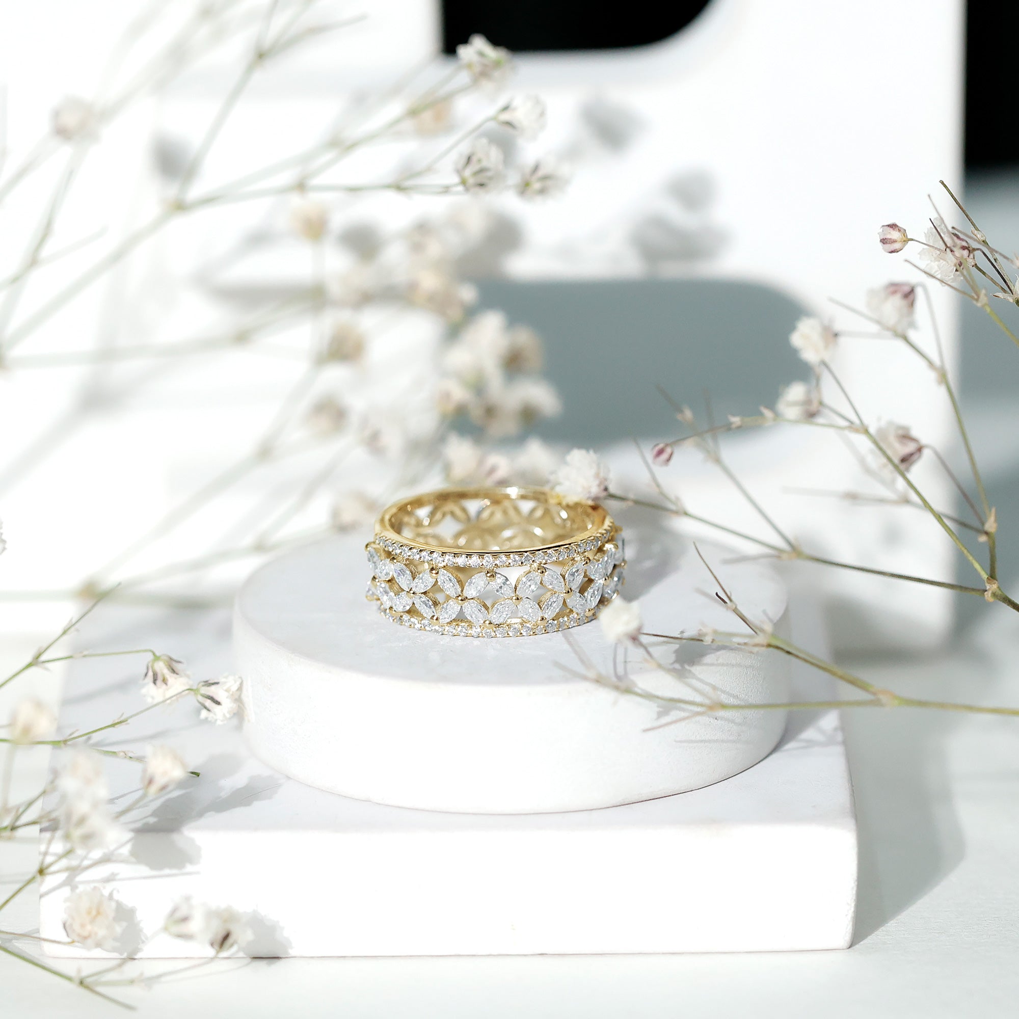 Certified Moissanite Flower Wedding Band for Women D-VS1 - Rosec Jewels
