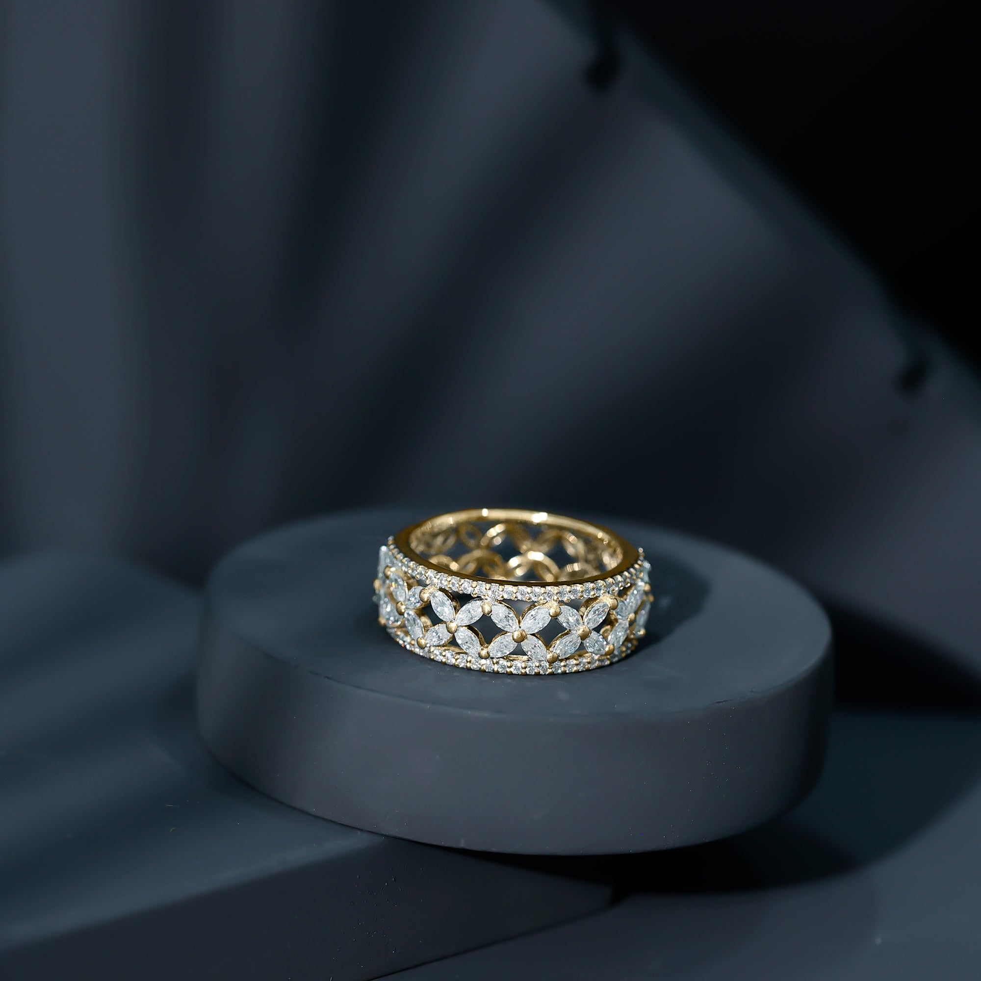 Certified Moissanite Flower Wedding Band for Women D-VS1 - Rosec Jewels
