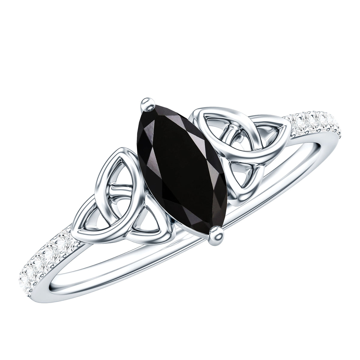 Genuine Black Onyx and Diamond Celtic Design Engagement Ring AAA - Rosec Jewels