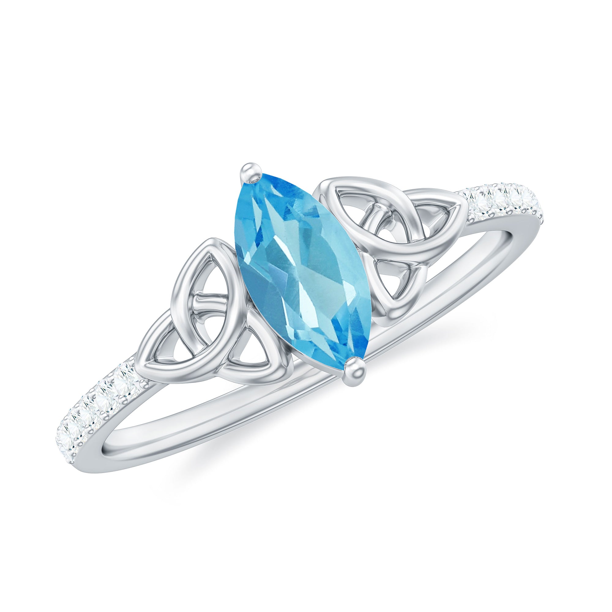 Marquise Cut Swiss Blue Topaz Solitaire Celtic Ring with Diamond