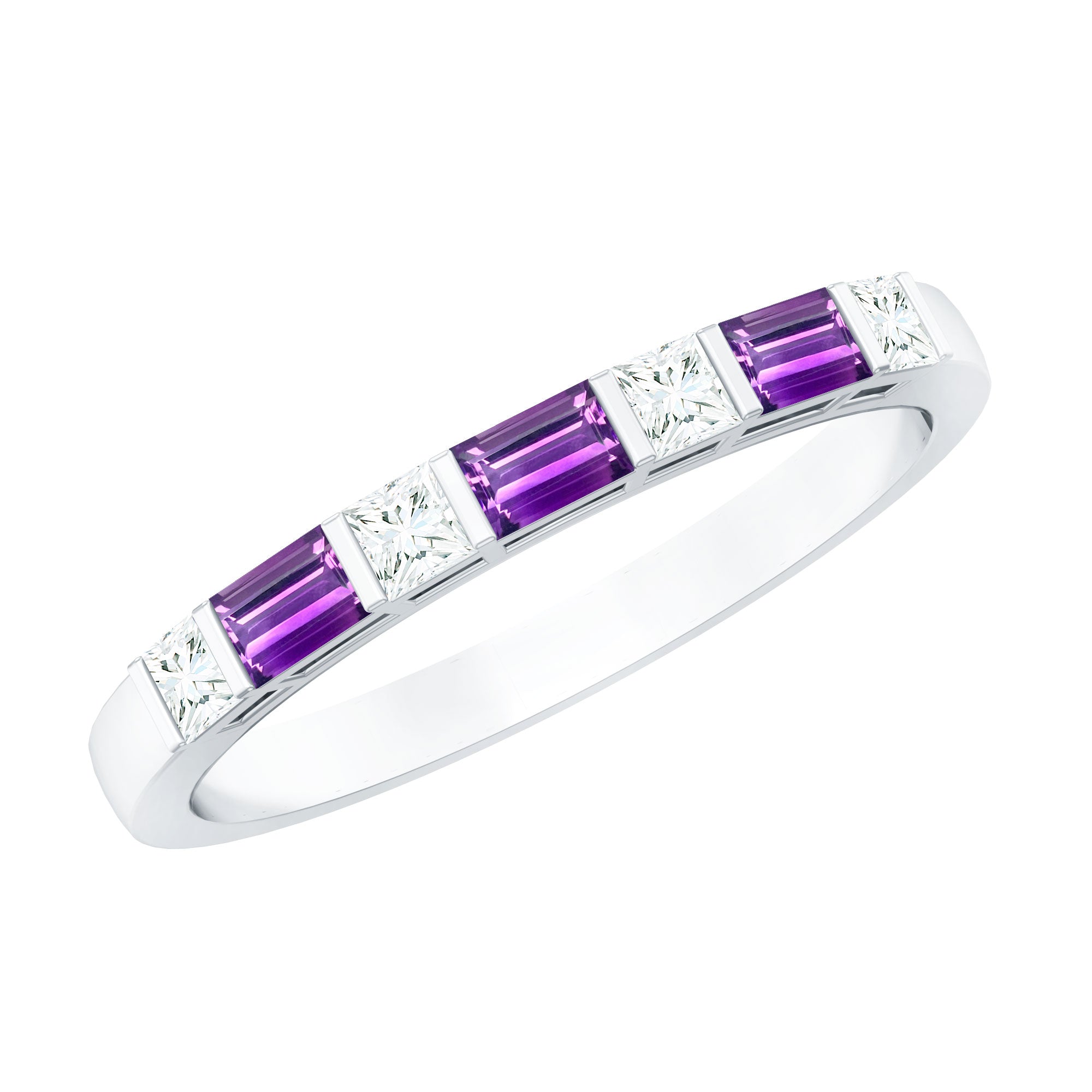Bar Set Amethyst and Lab Diamond Anniversary Band Ring