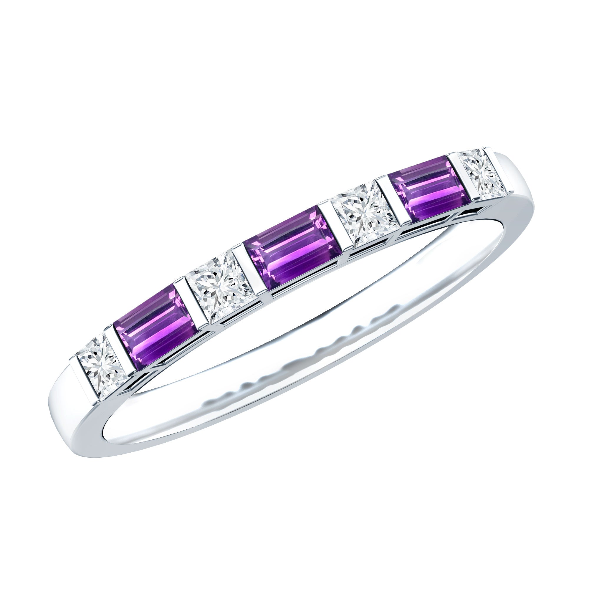 Bague en améthyste minimale 3/4 ct avec diamant serti barre
