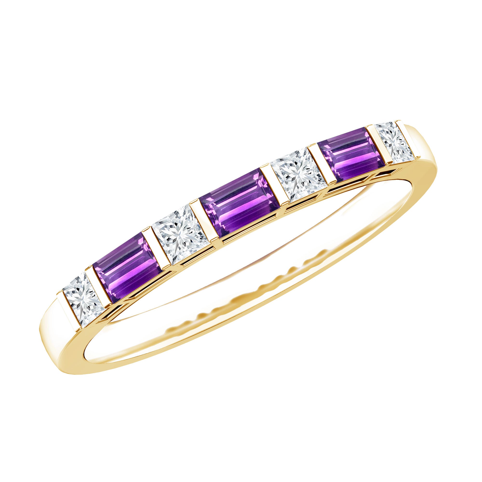 Natural Baguette Amethyst Promise Ring with Diamond for Women AAA - Rosec Jewels