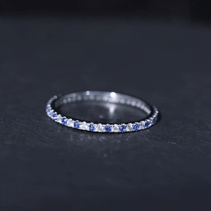 Certified Lab Grown Blue Sapphire Eternity Ring with Diamond AAAA - Rosec Jewels