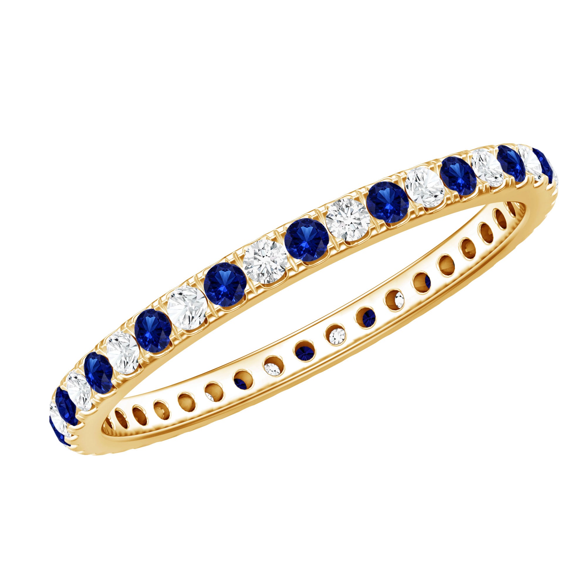 Certified Lab Grown Blue Sapphire Eternity Ring with Diamond AAAA - Rosec Jewels