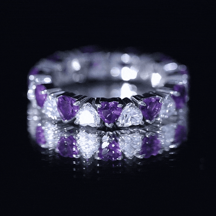 Certified Natural Amethyst Heart Eternity Ring with Moissanite AAA - Rosec Jewels
