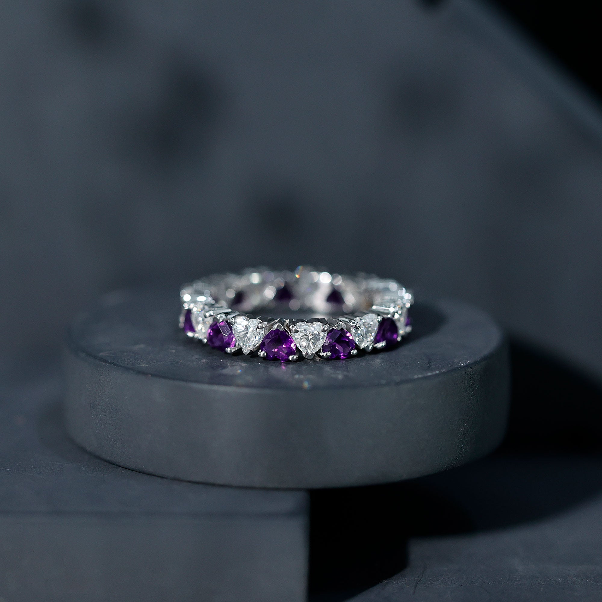 Certified Natural Amethyst Heart Eternity Ring with Moissanite AAA - Rosec Jewels