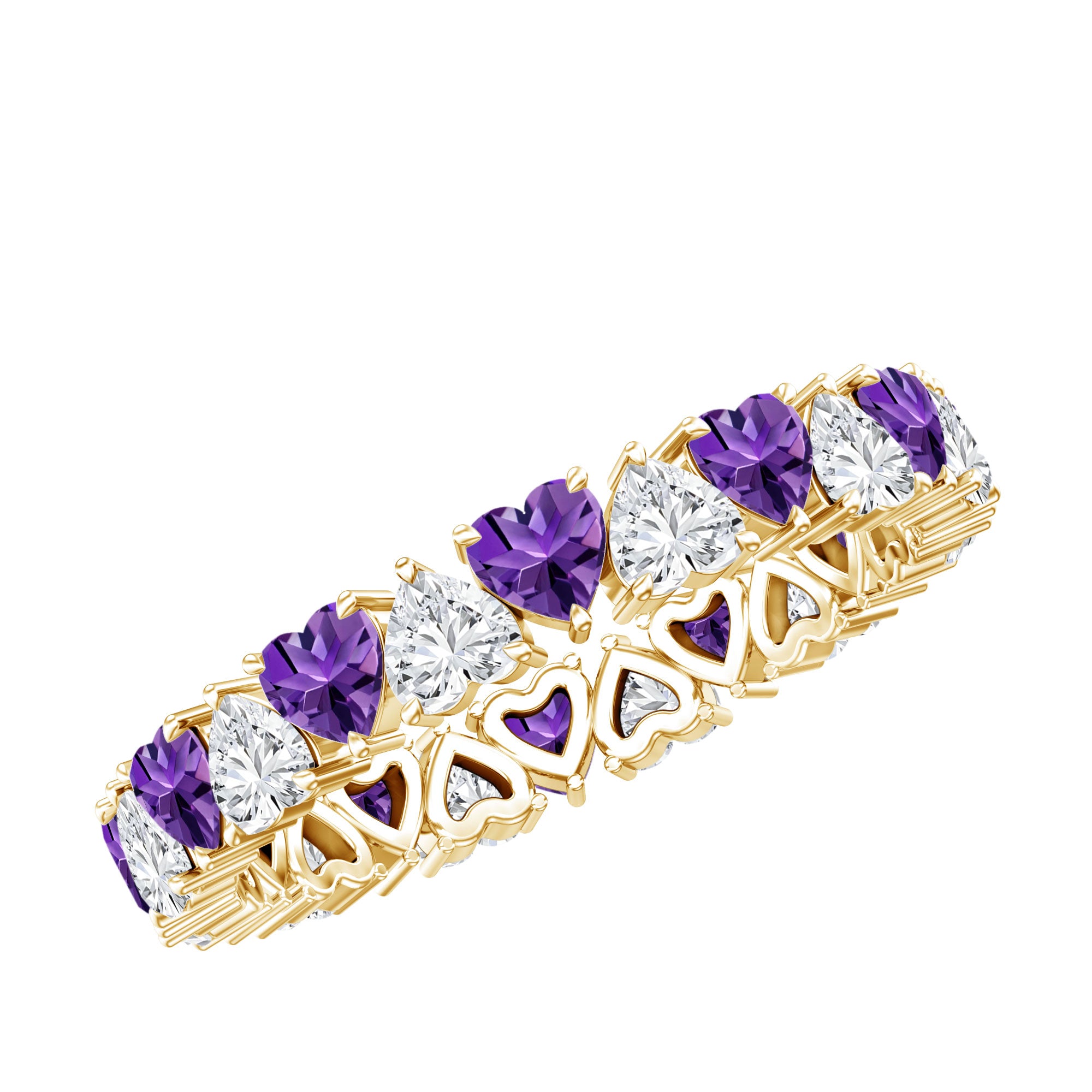 Certified Natural Amethyst Heart Eternity Ring with Moissanite AAA - Rosec Jewels