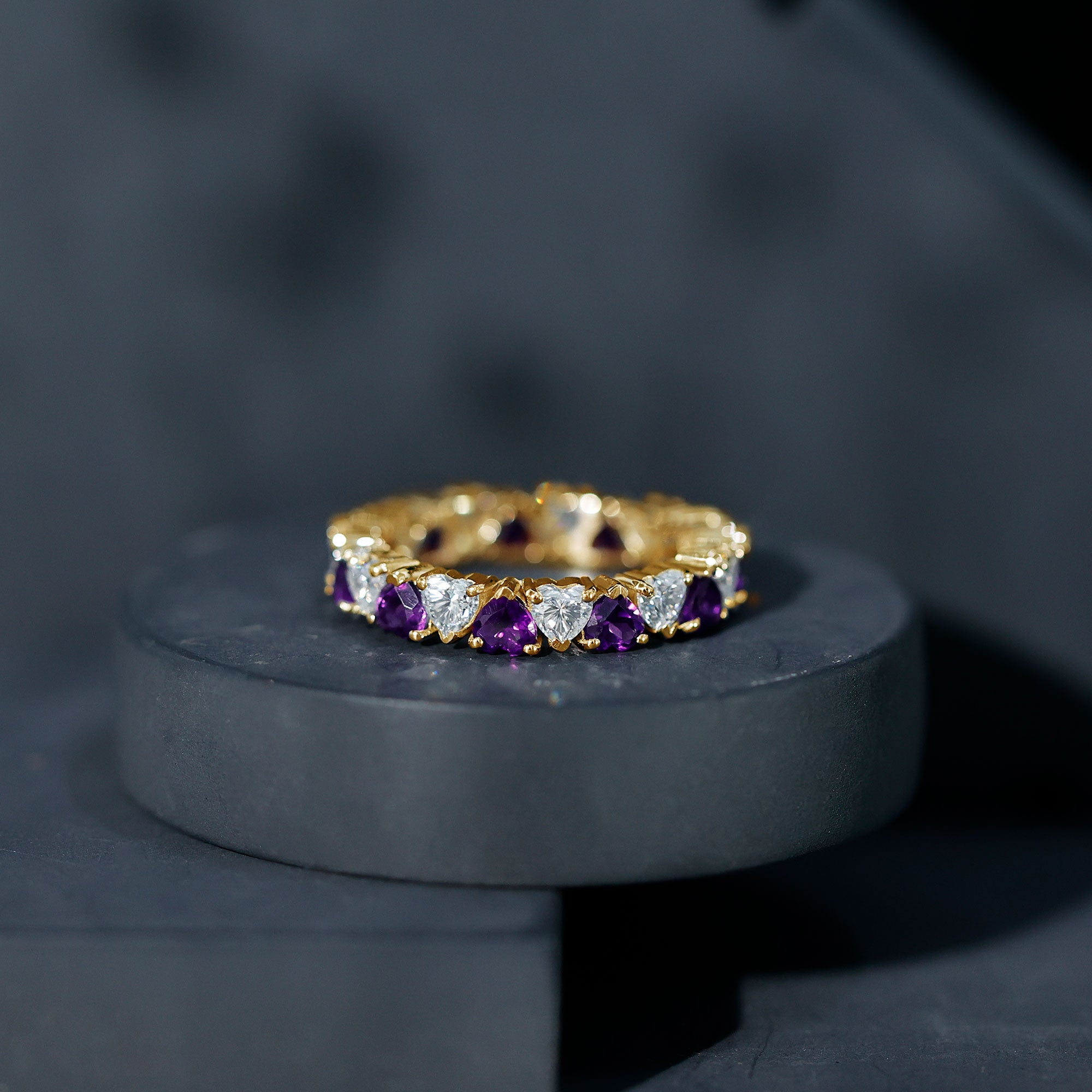 Certified Natural Amethyst Heart Eternity Ring with Moissanite AAA - Rosec Jewels