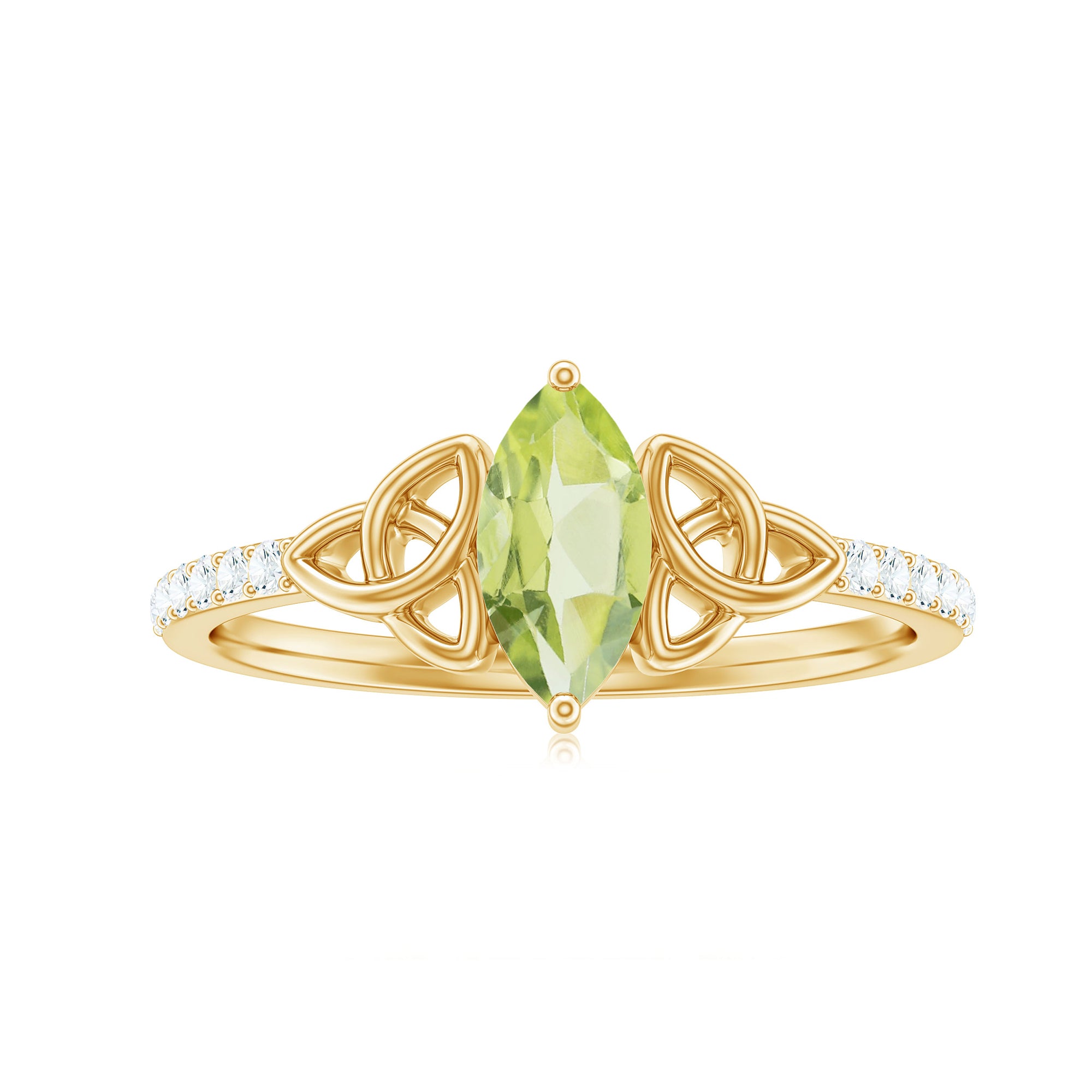 Natural 0.7 Carat Peridot Diamond Marquise Engagement Ring with Celtic Knot AAA - Rosec Jewels