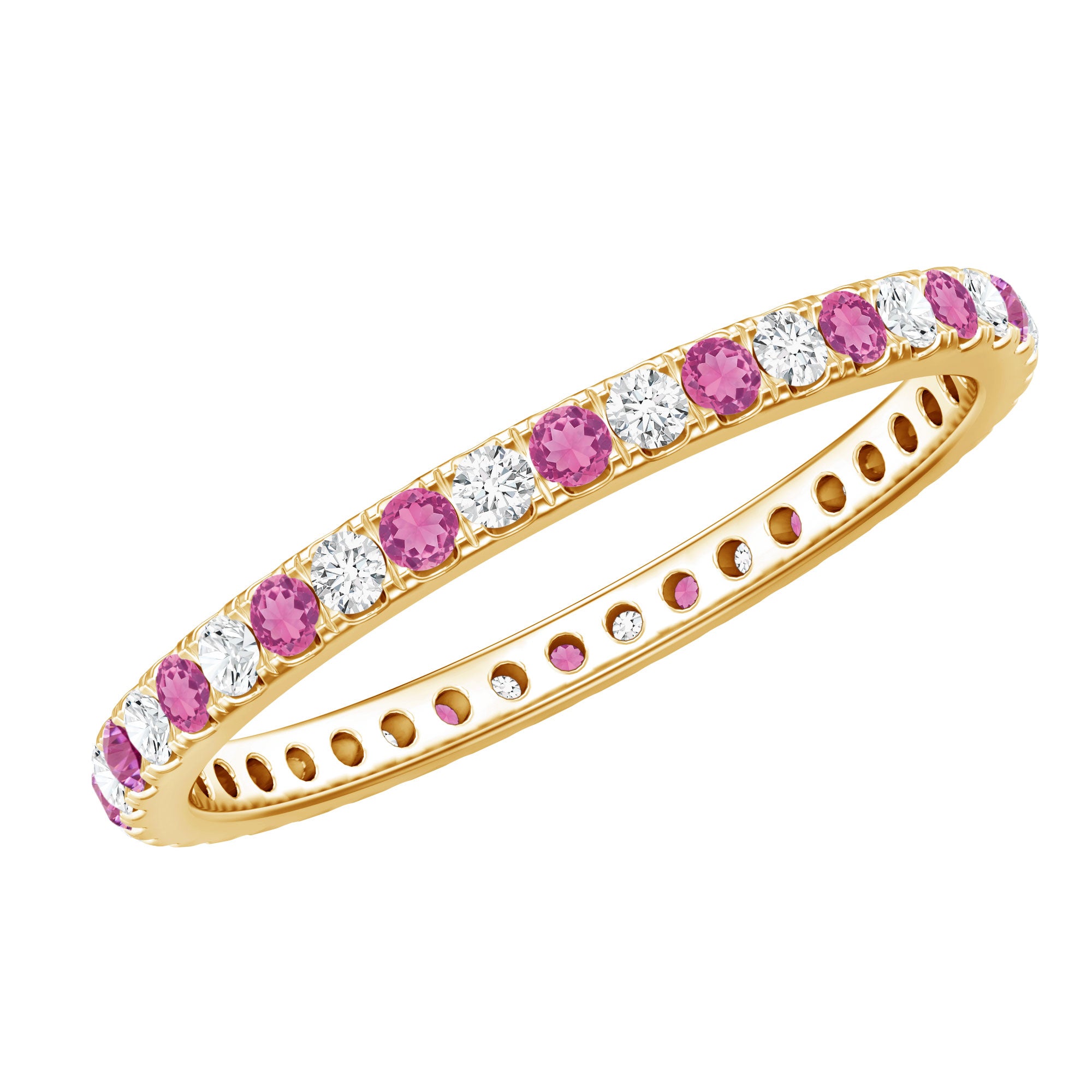 Pink Tourmaline and Diamond Stackable Ring AAA - Rosec Jewels