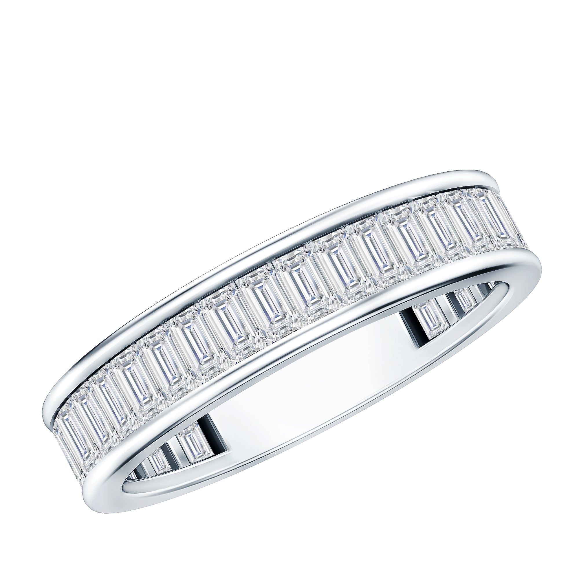 Baguette Cut Moissanite Wedding Band in Channel Setting D-VS1 - Rosec Jewels