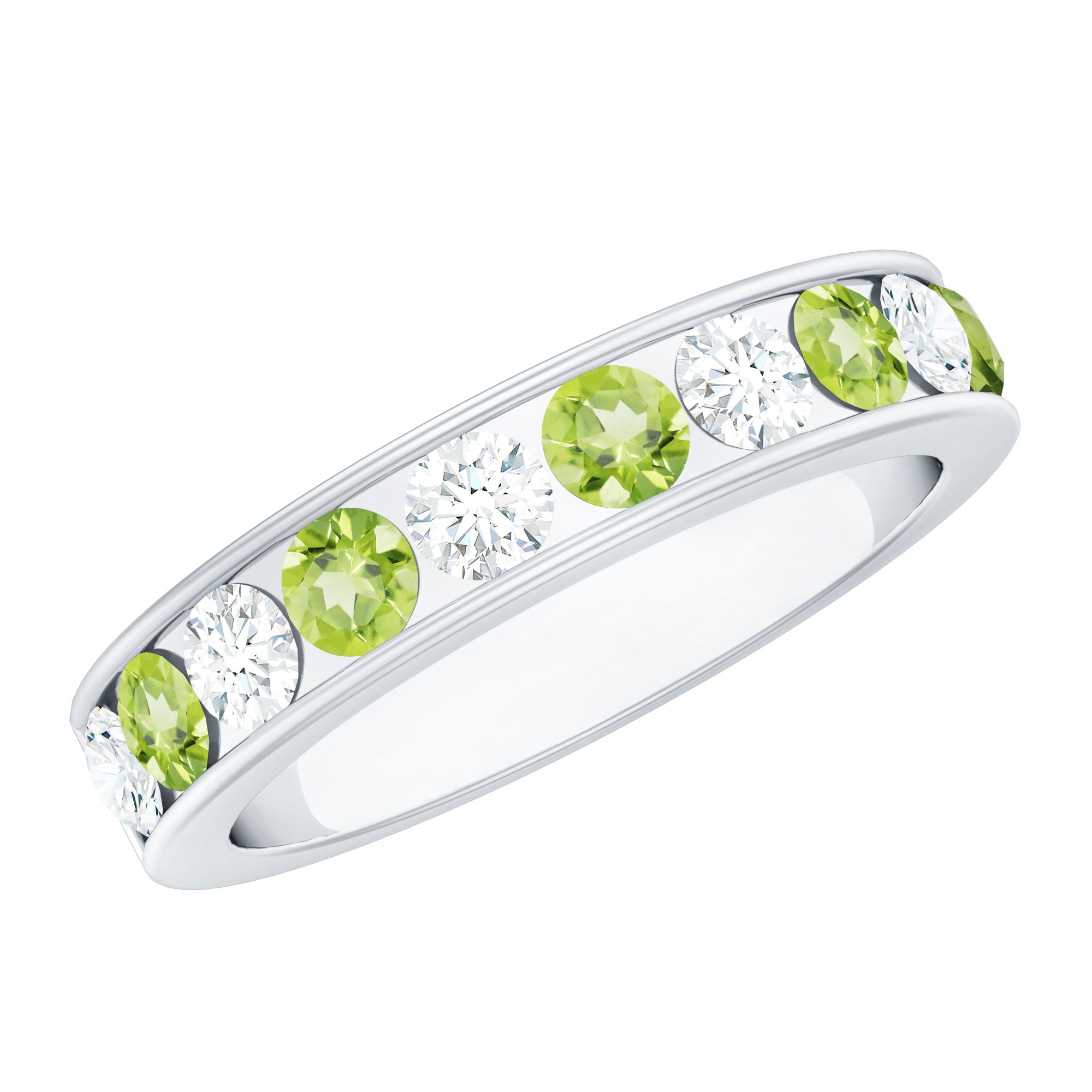 1.50 CT Real Peridot Half Eternity Band Ring with Moissanite