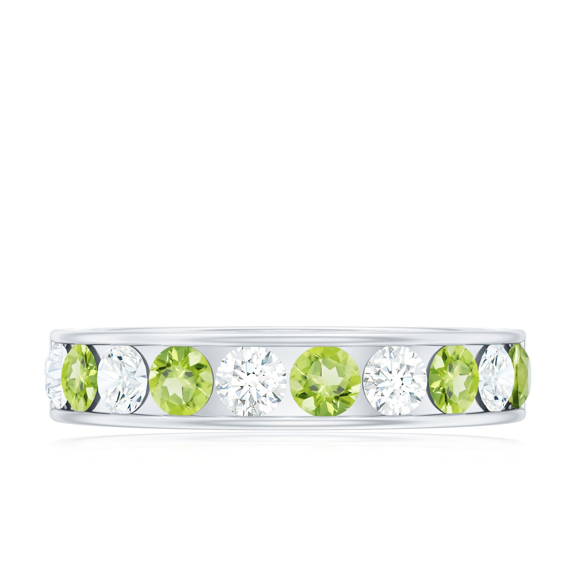 Channel Set Peridot and Diamond Half Eternity Ring for Women AAA - Rosec Jewels