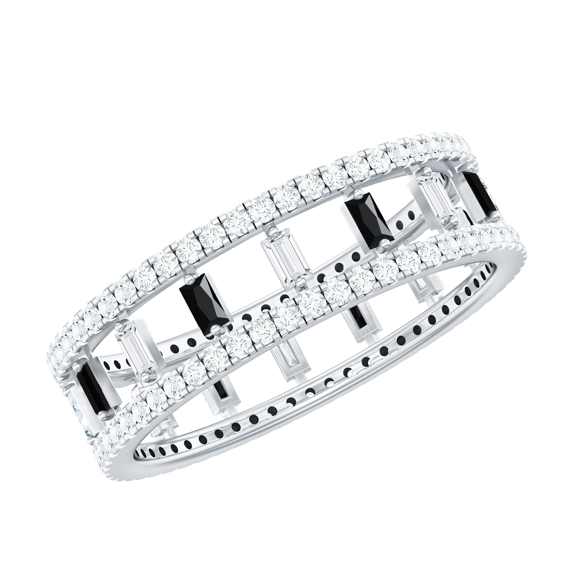 Baguette Cut Black Spinel and Moissanite Wedding Band AAA - Rosec Jewels