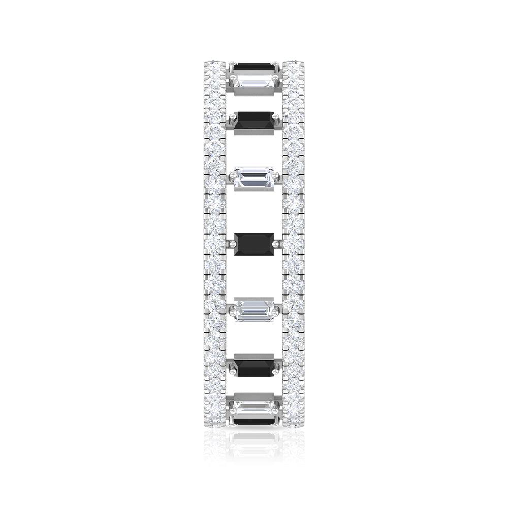 Baguette Cut Black Spinel and Moissanite Wedding Band AAA - Rosec Jewels