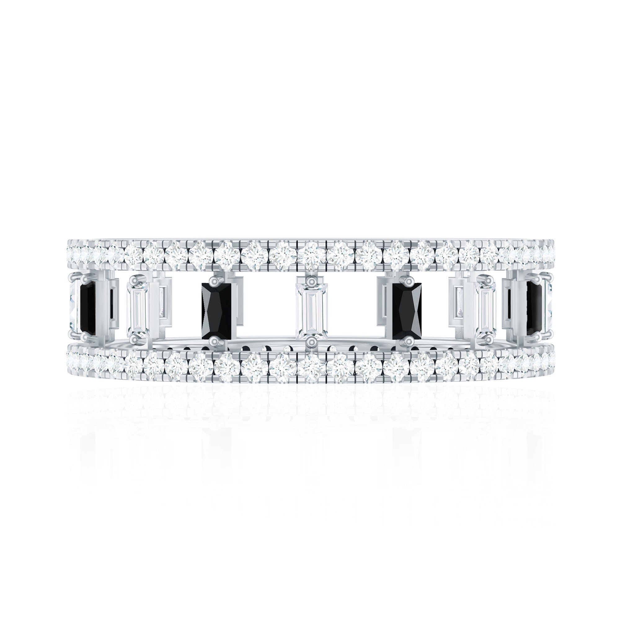 Baguette Cut Black Spinel and Moissanite Wedding Band AAA - Rosec Jewels