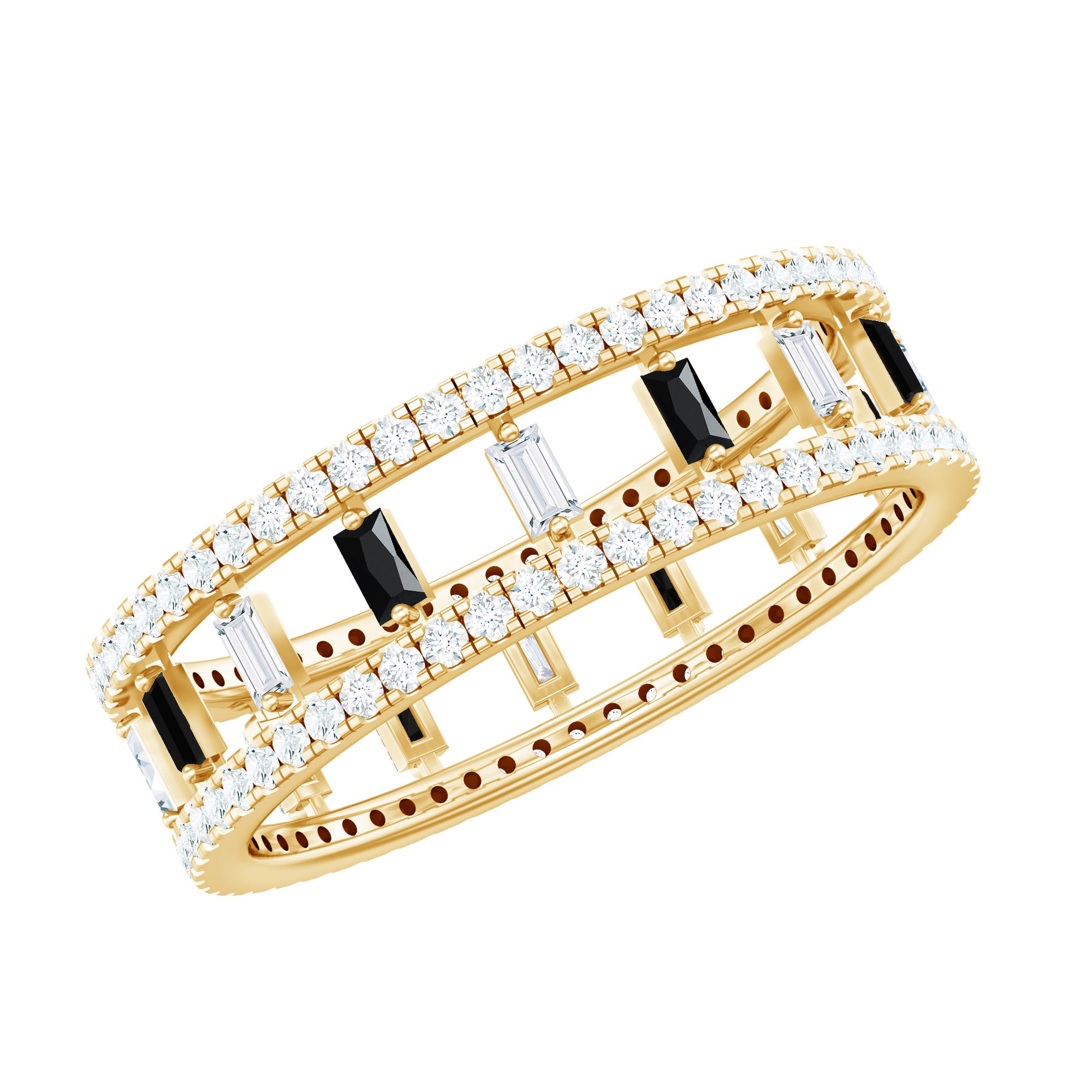 Baguette Cut Black Spinel and Moissanite Wedding Band AAA - Rosec Jewels