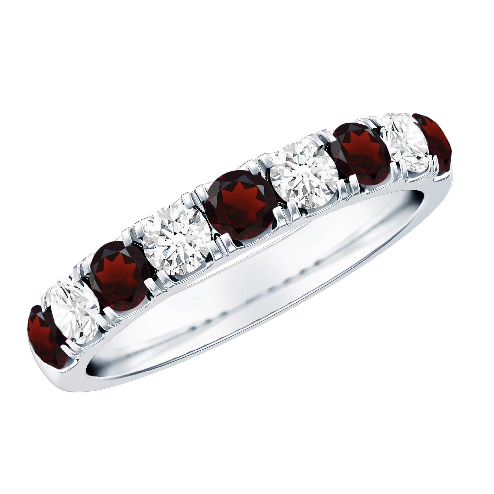 Genuine Garnet Diamond Half Eternity Wedding Ring AAA - Rosec Jewels