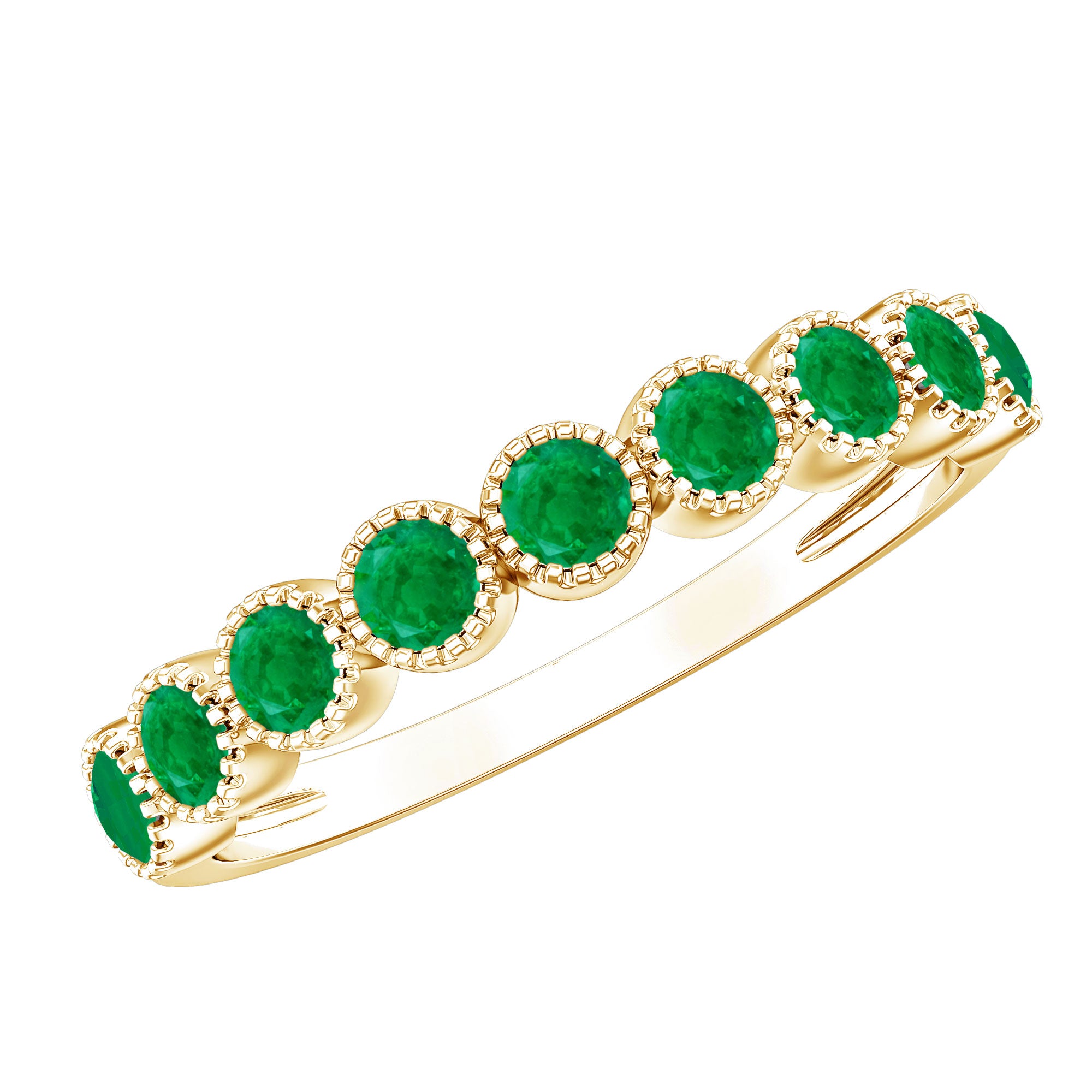 Milgrain Bezel Set Round Emerald Eternity Wedding Band AAA - Rosec Jewels