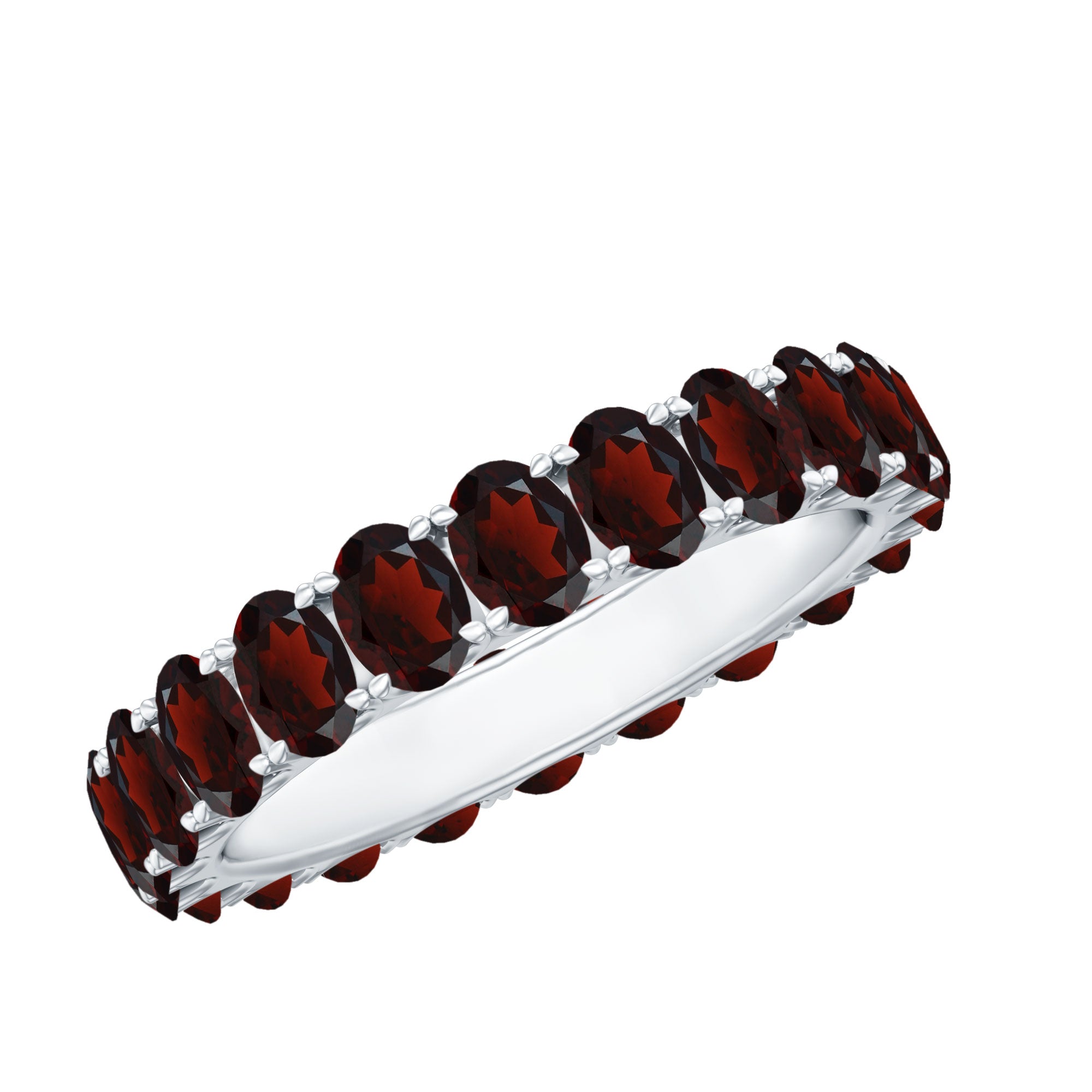 Certified Natural Oval Garnet Eternity Ring for Wedding AAA - Rosec Jewels