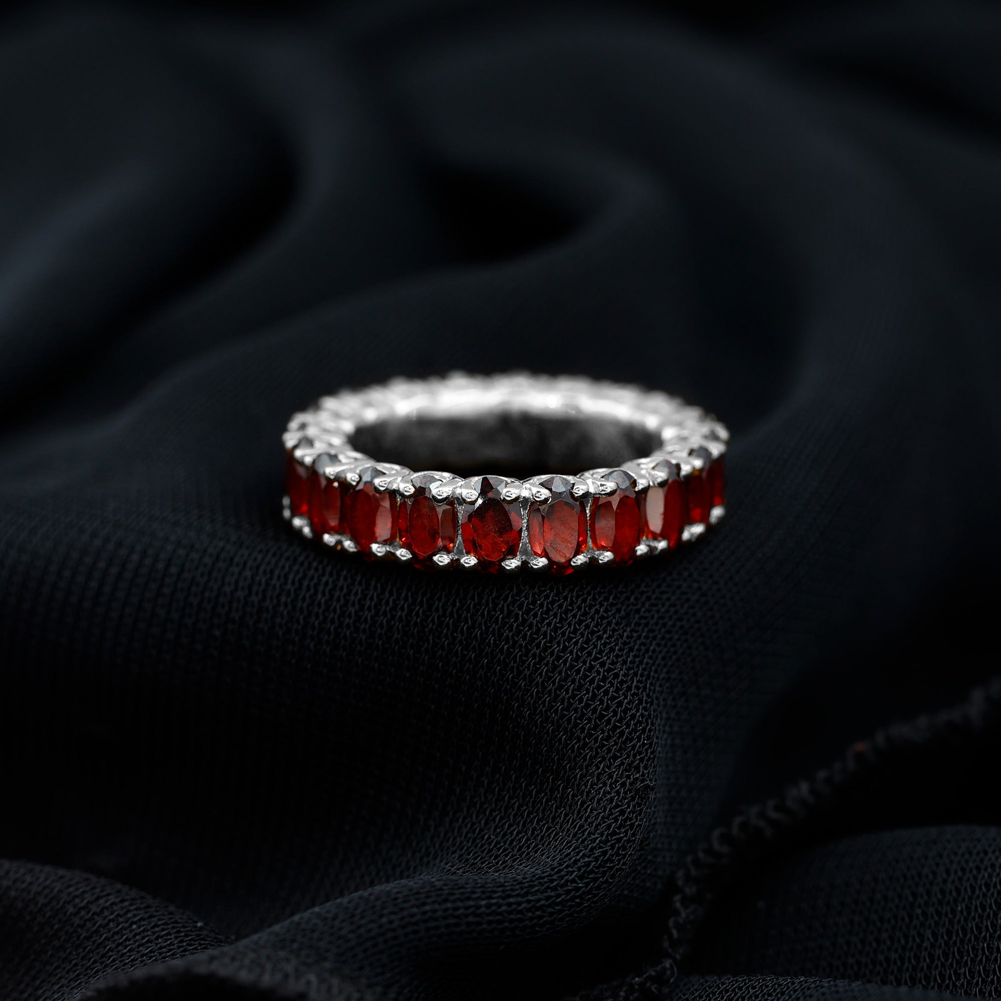 Certified Natural Oval Garnet Eternity Ring for Wedding AAA - Rosec Jewels