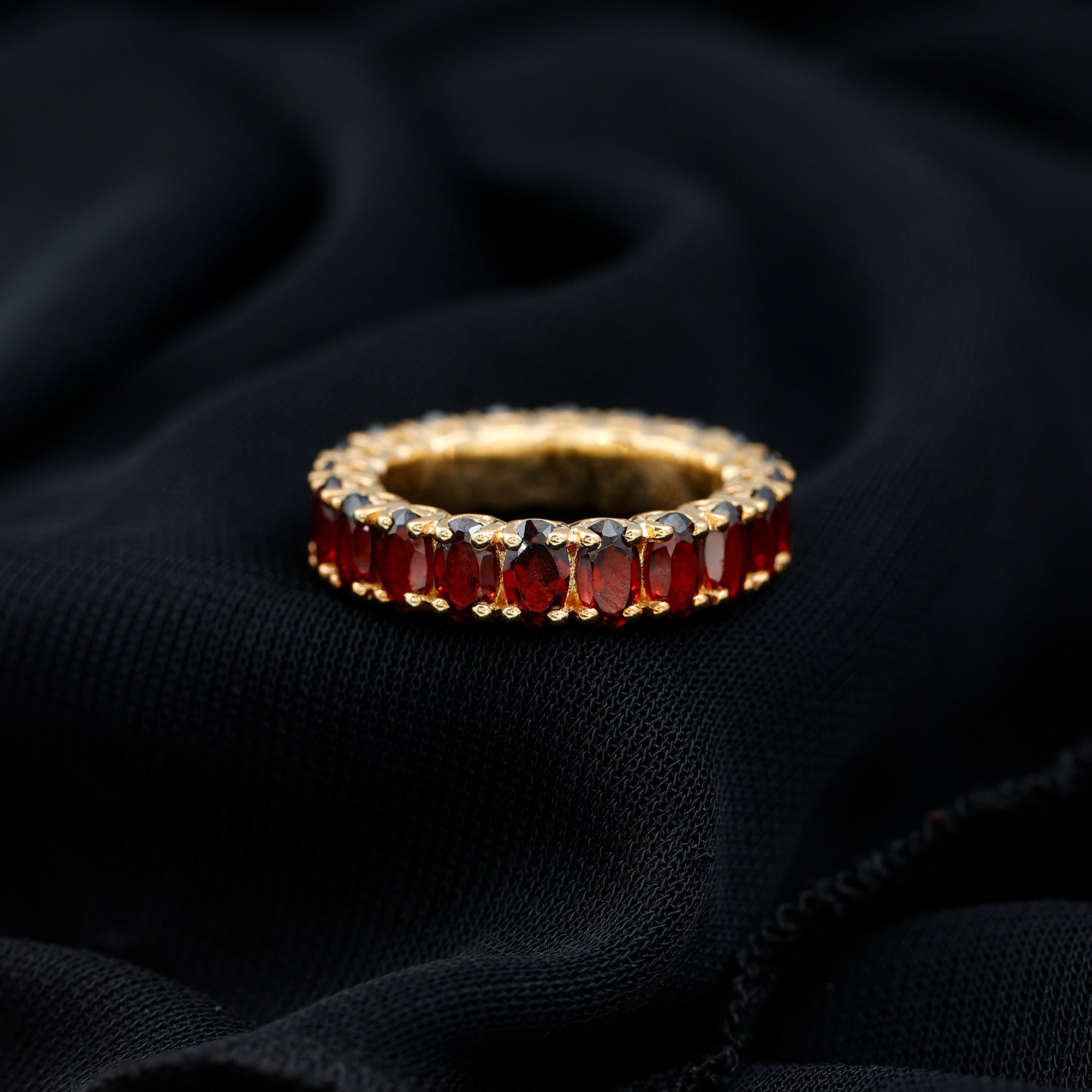 Certified Natural Oval Garnet Eternity Ring for Wedding AAA - Rosec Jewels