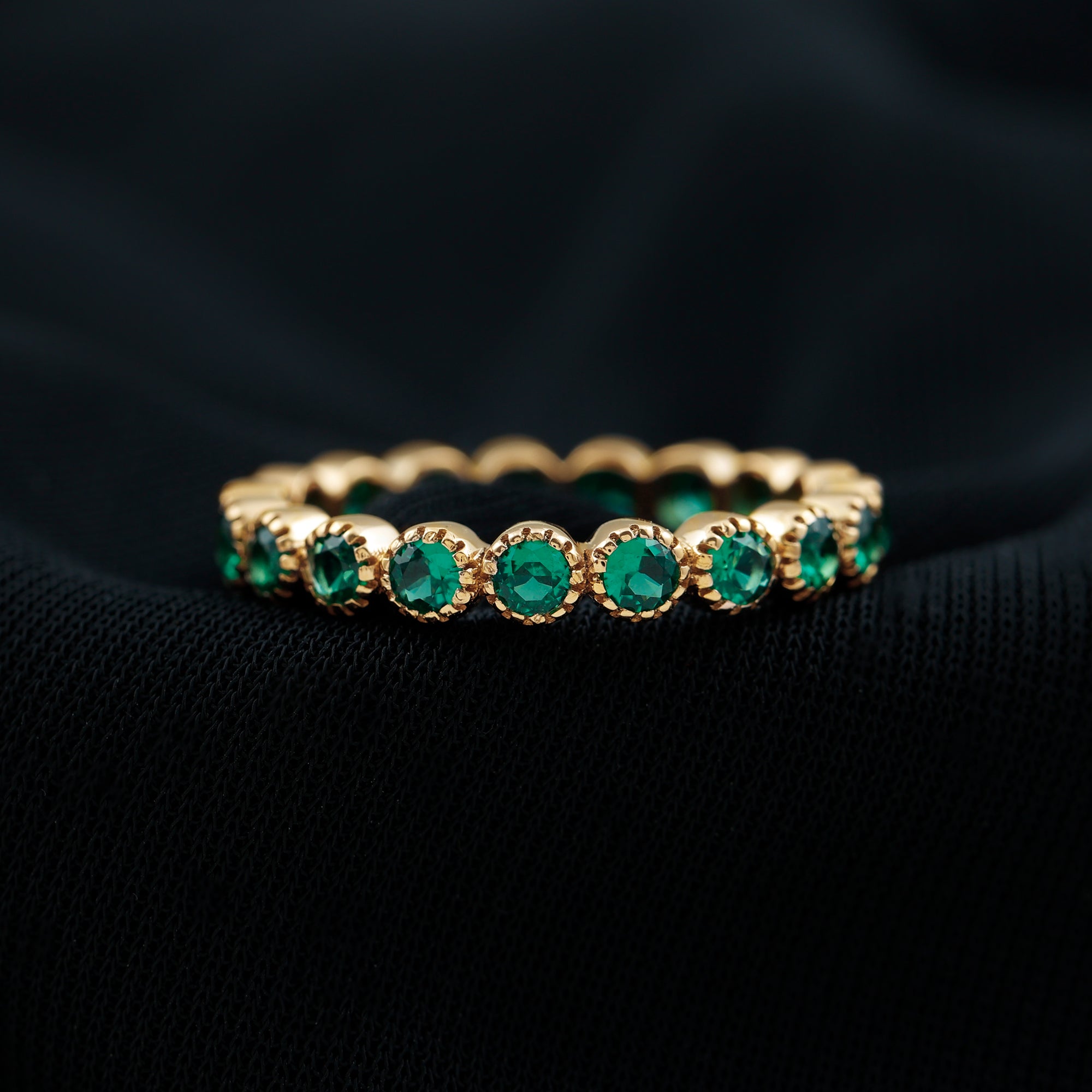Certified Lab Created Emerald Full Eternity Band Ring in Bezel Setting AAAA - Rosec Jewels