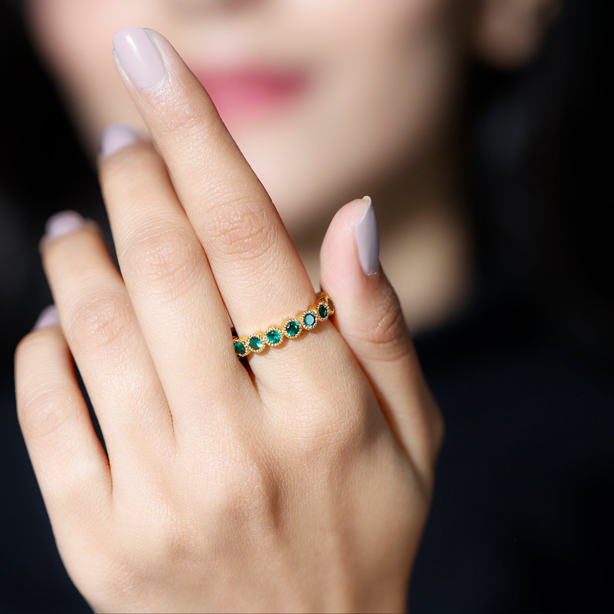 Certified Lab Created Emerald Full Eternity Band Ring in Bezel Setting AAAA - Rosec Jewels