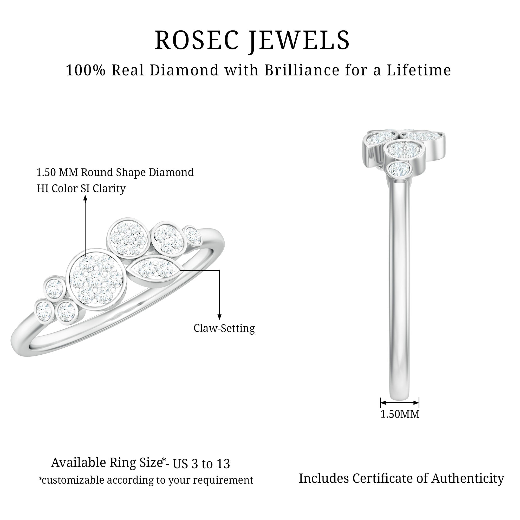 Illusion Set Round Diamond Cluster Engagement Ring Natural - ( HI-SI ) - Rosec Jewels