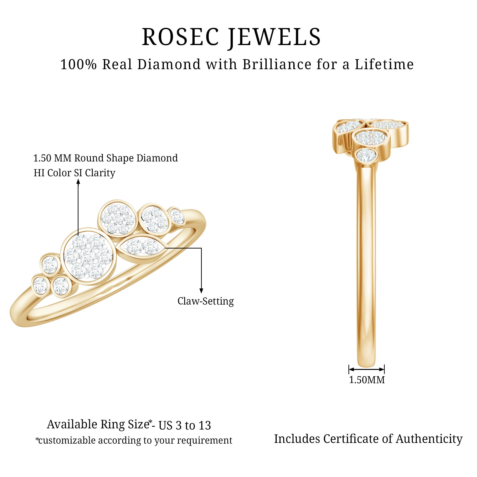 Illusion Set Round Diamond Cluster Engagement Ring Natural - ( HI-SI ) - Rosec Jewels