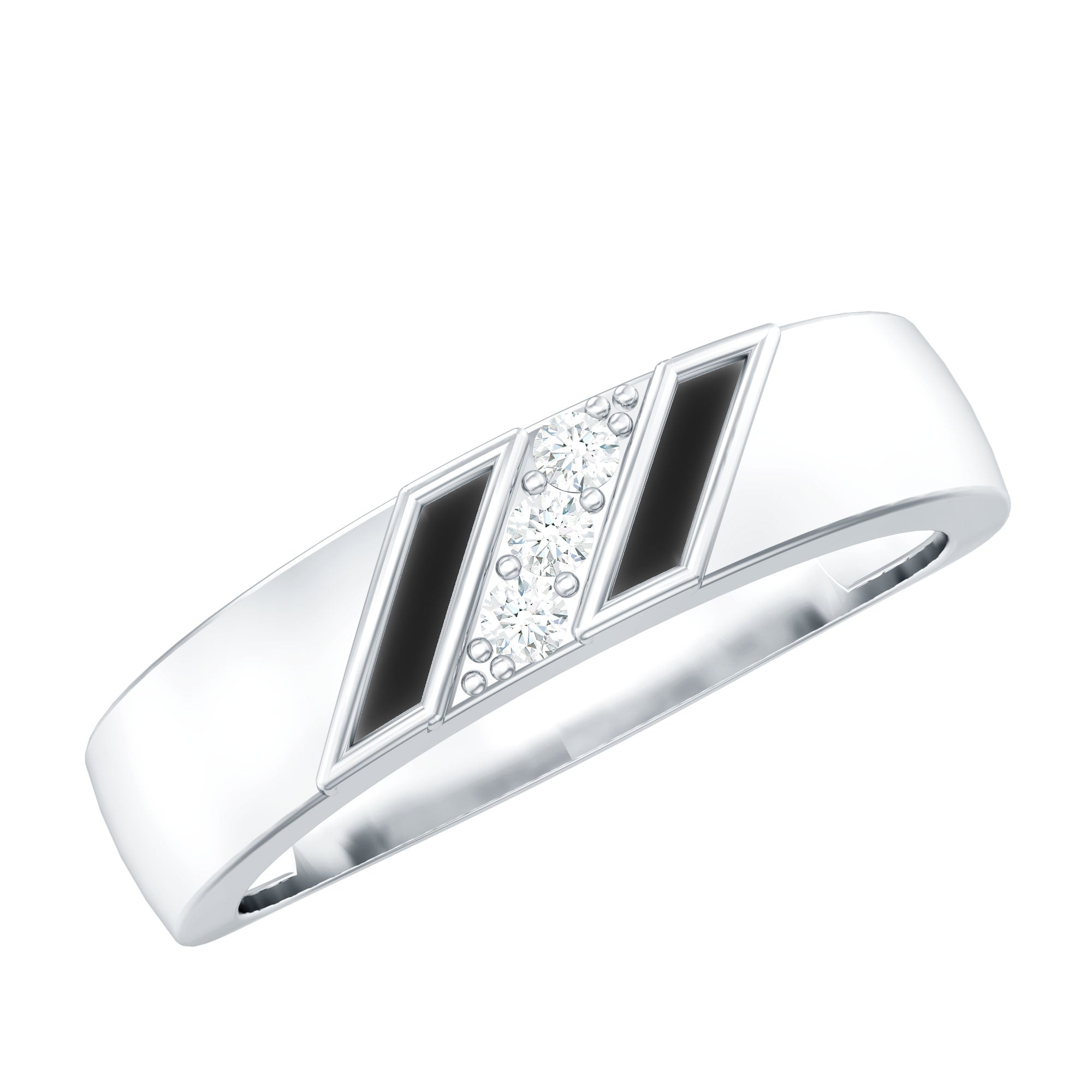 Natural Mens Diamond Wedding Band with Black Enamel Natural - ( HI-SI ) - Rosec Jewels