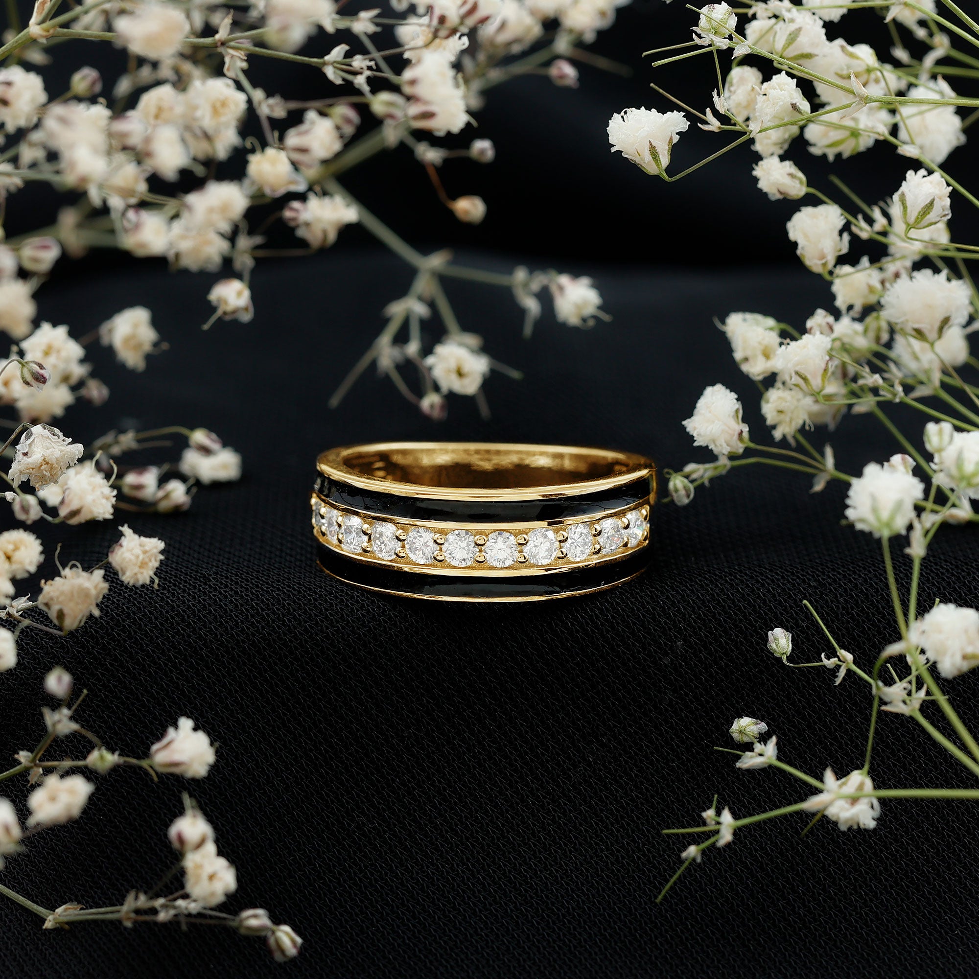 Natural Diamond and Enamel Wedding Band for Men Natural - ( HI-SI ) - Rosec Jewels