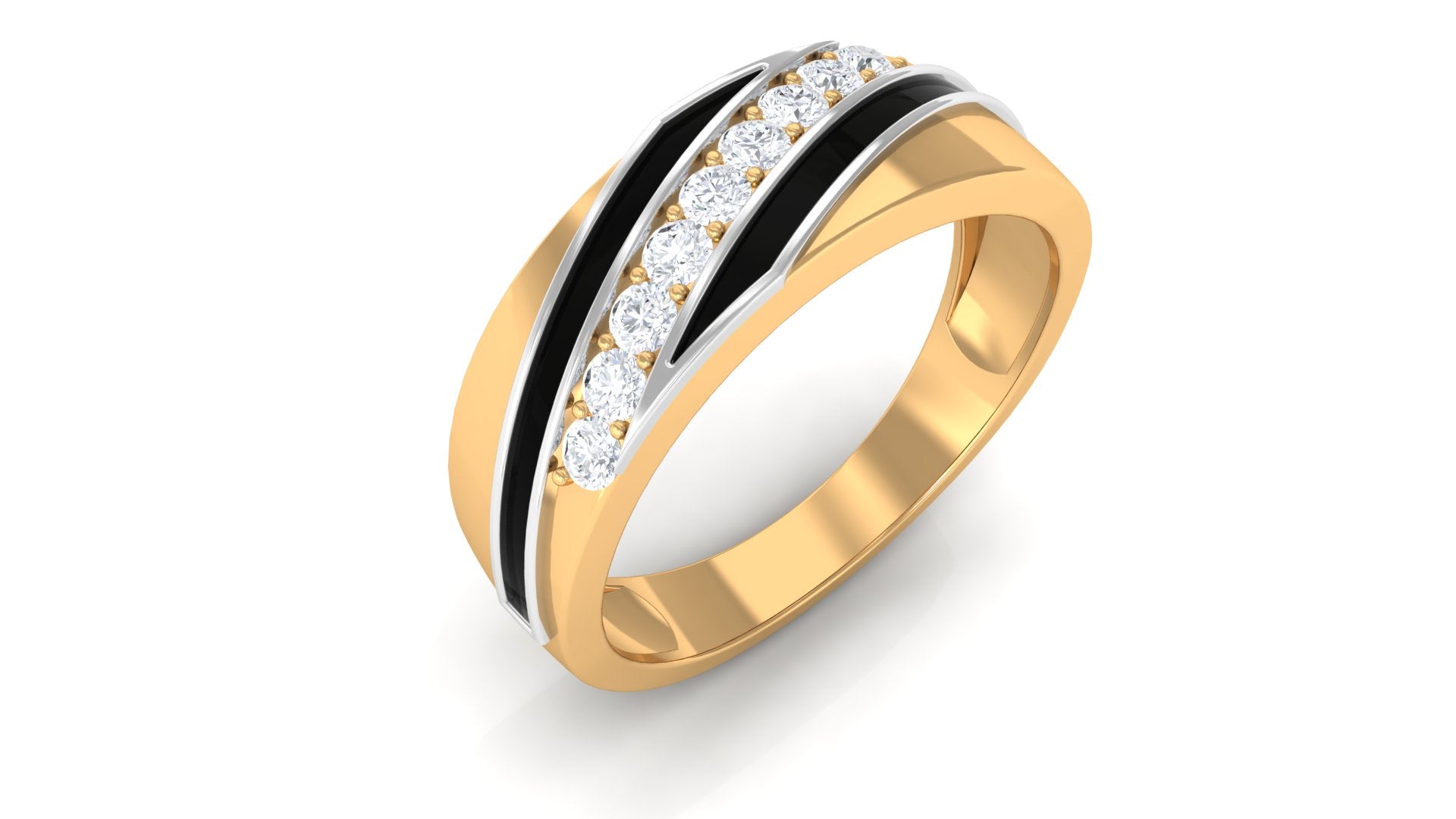 Certified Natural Diamond Mens Wedding Band with Black Enamel Natural - ( HI-SI ) - Rosec Jewels