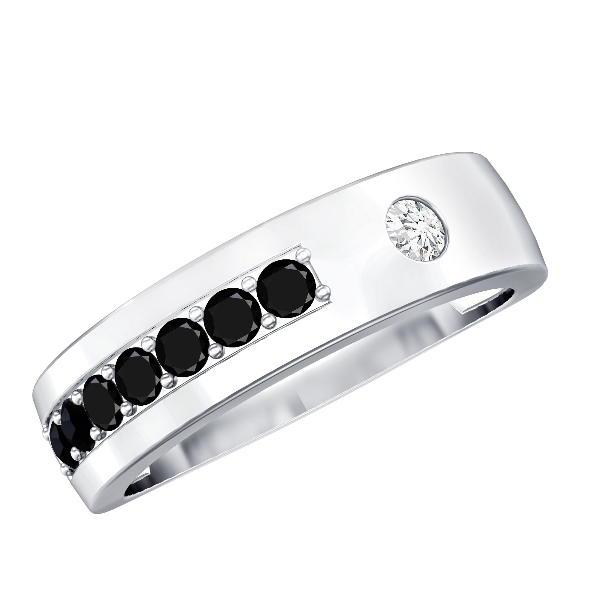 Certified Lab Grown Black and White Diamond Wedding Band AAAA ( Synthetic ) - Rosec Jewels