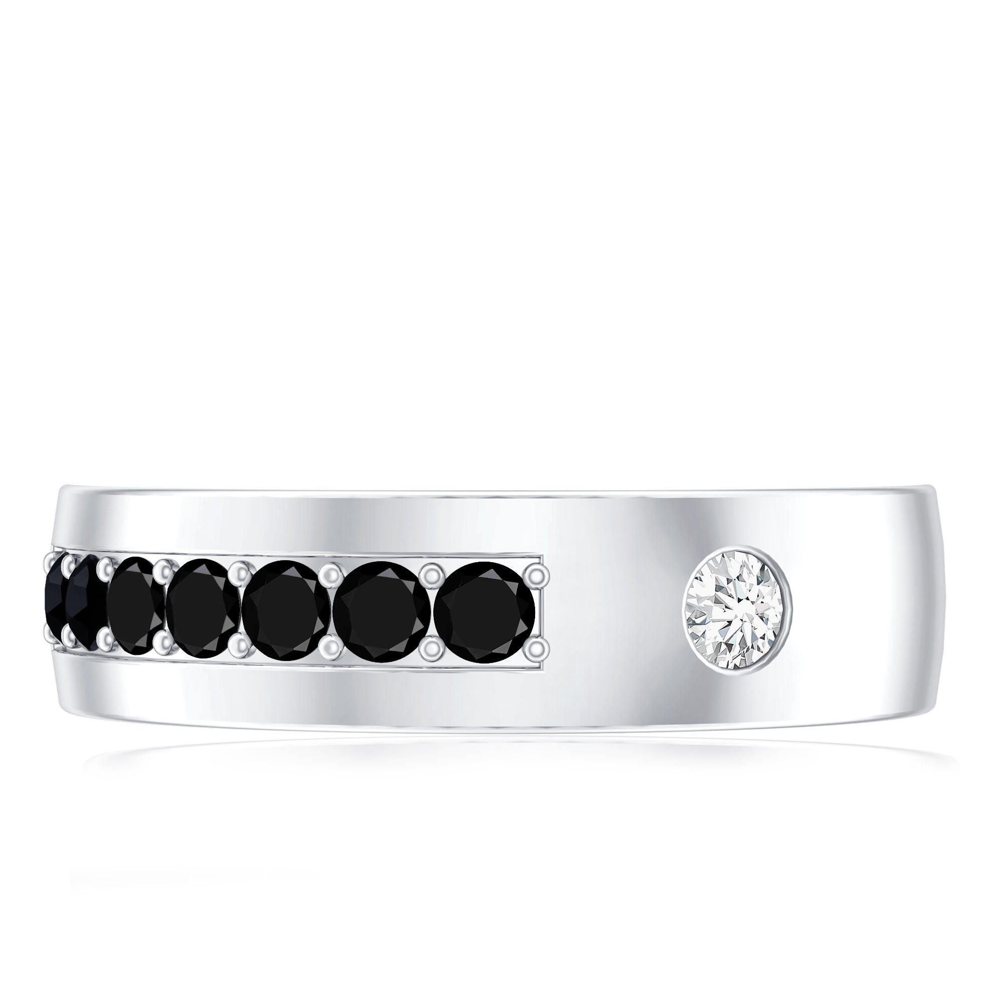 Certified Lab Grown Black and White Diamond Wedding Band AAAA ( Synthetic ) - Rosec Jewels