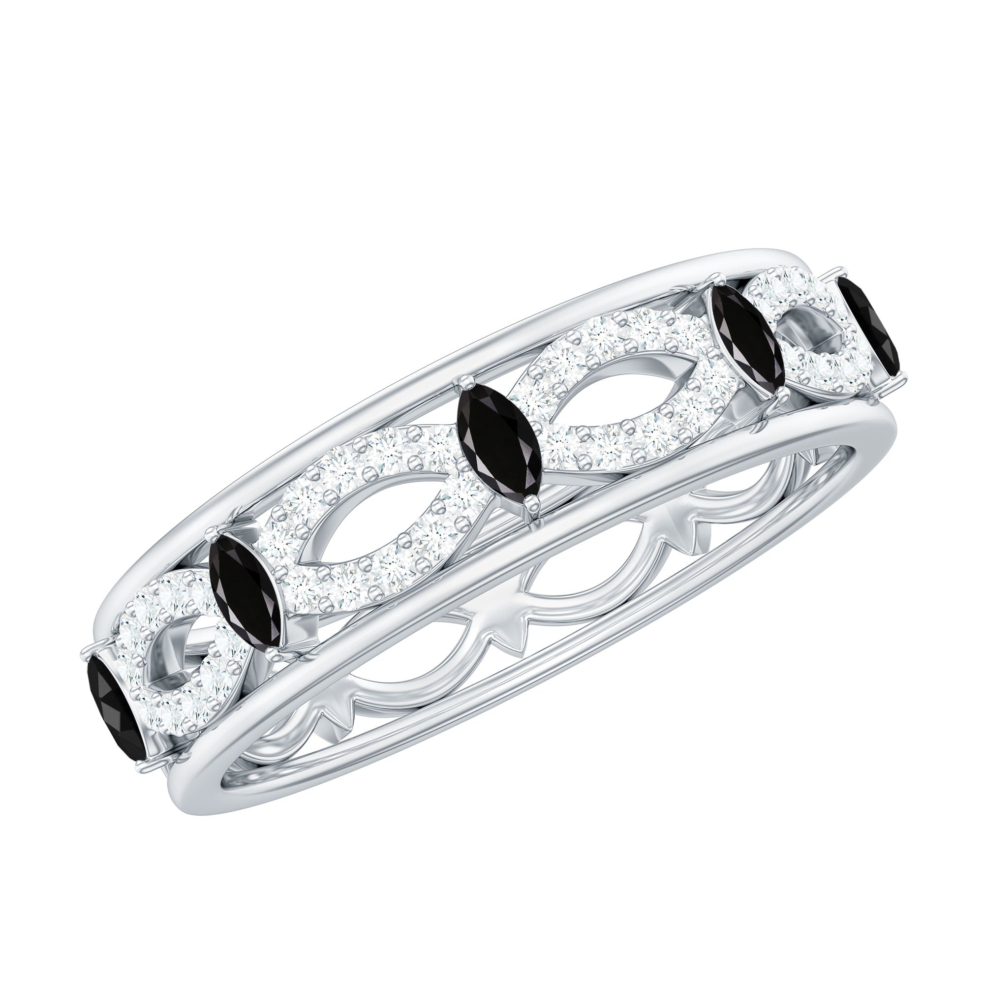 Certified Lab Grown Black and White Diamond Infinity Band Ring AAAA ( Synthetic ) - Rosec Jewels