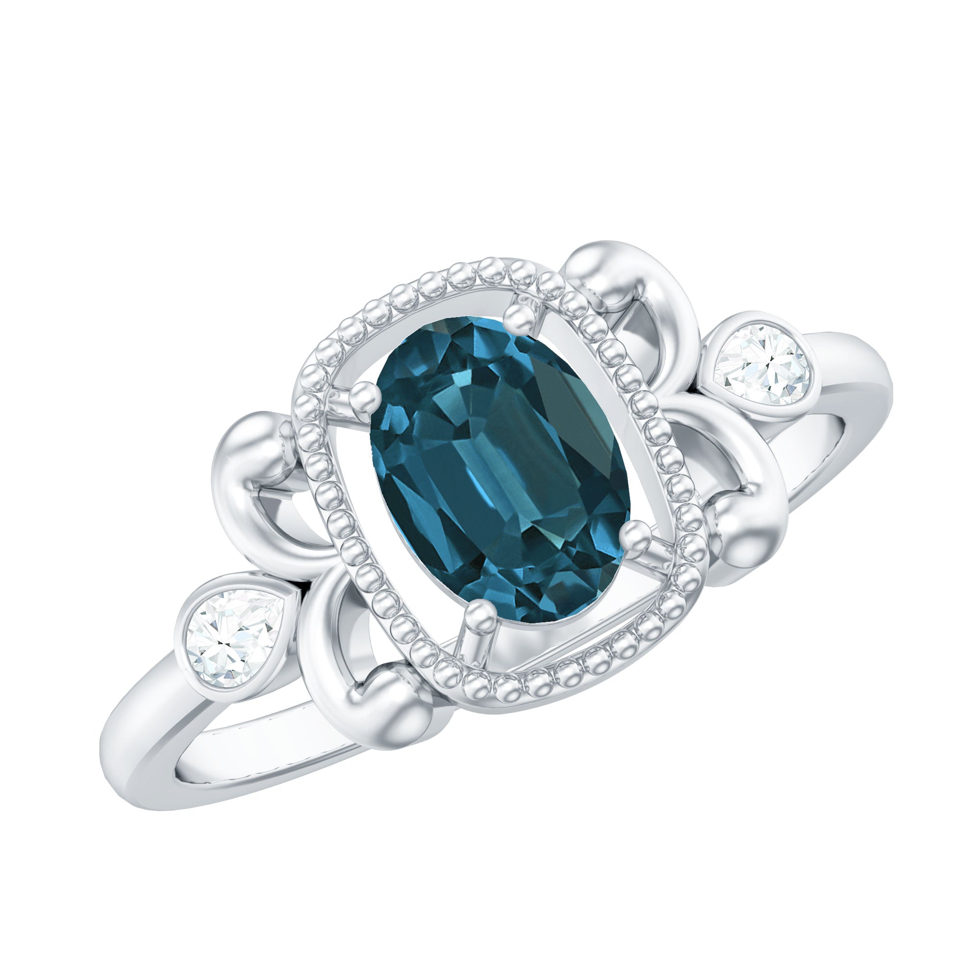 London Blue Topaz and Diamond Art Deco Engagement Ring AAA - Rosec Jewels