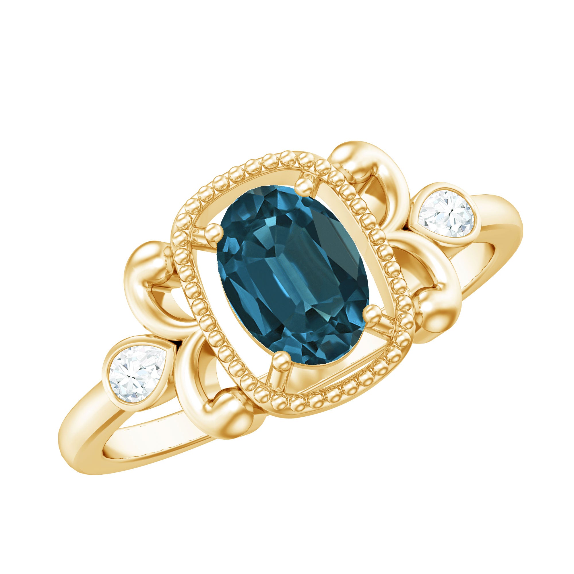 London Blue Topaz and Diamond Art Deco Engagement Ring AAA - Rosec Jewels