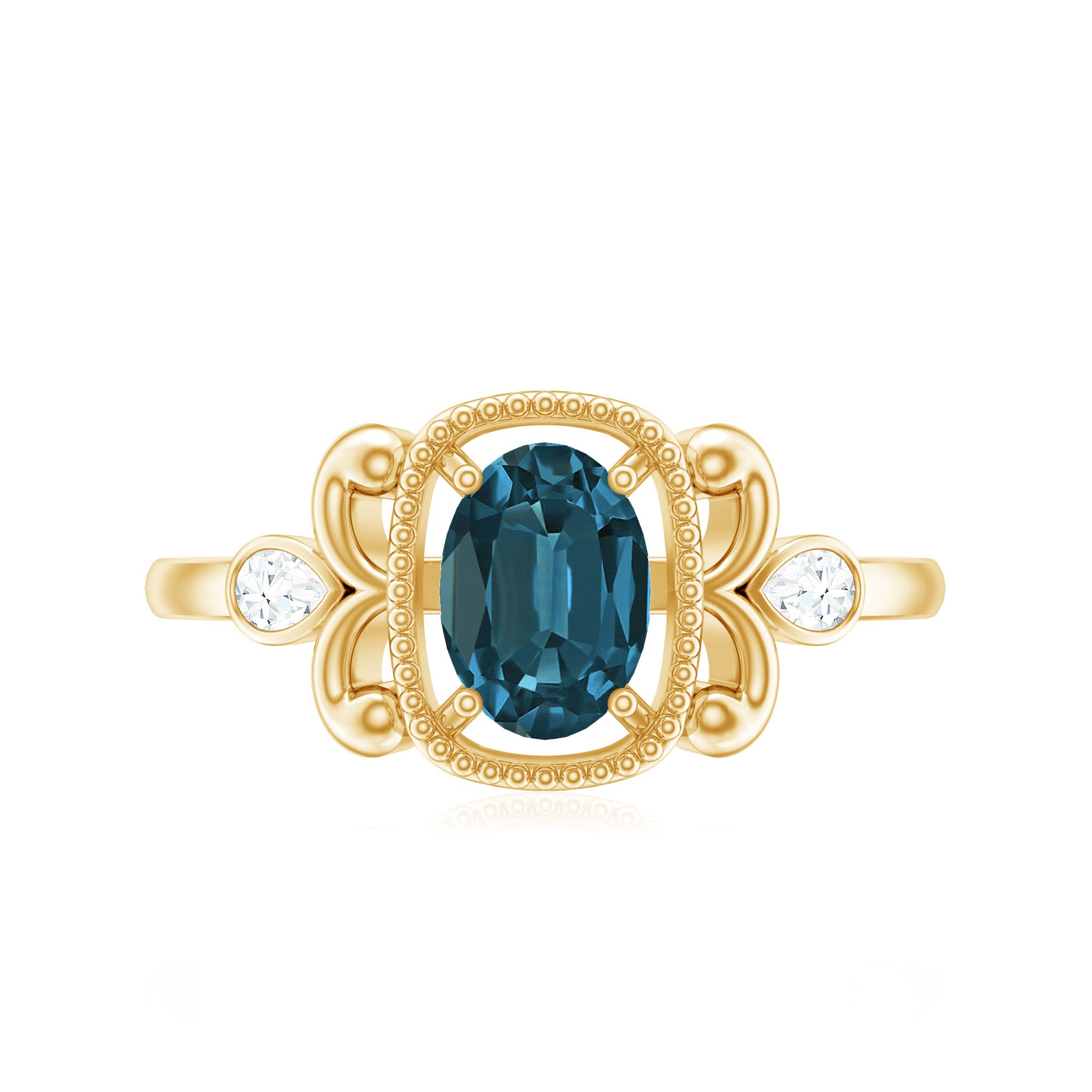 London Blue Topaz and Diamond Art Deco Engagement Ring AAA - Rosec Jewels