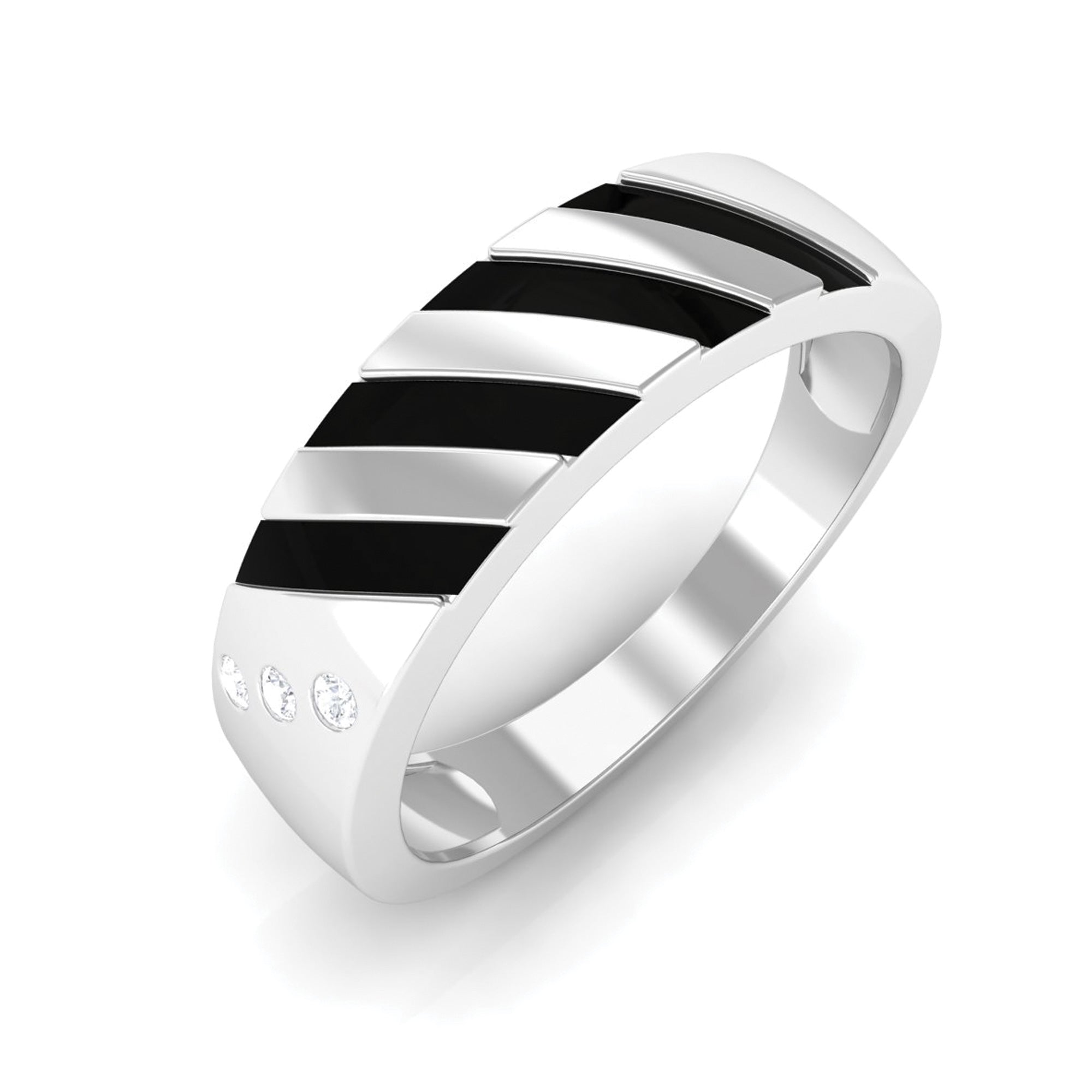 Real Diamond Enamel Band Ring in Flush Setting Natural - ( HI-SI ) - Rosec Jewels