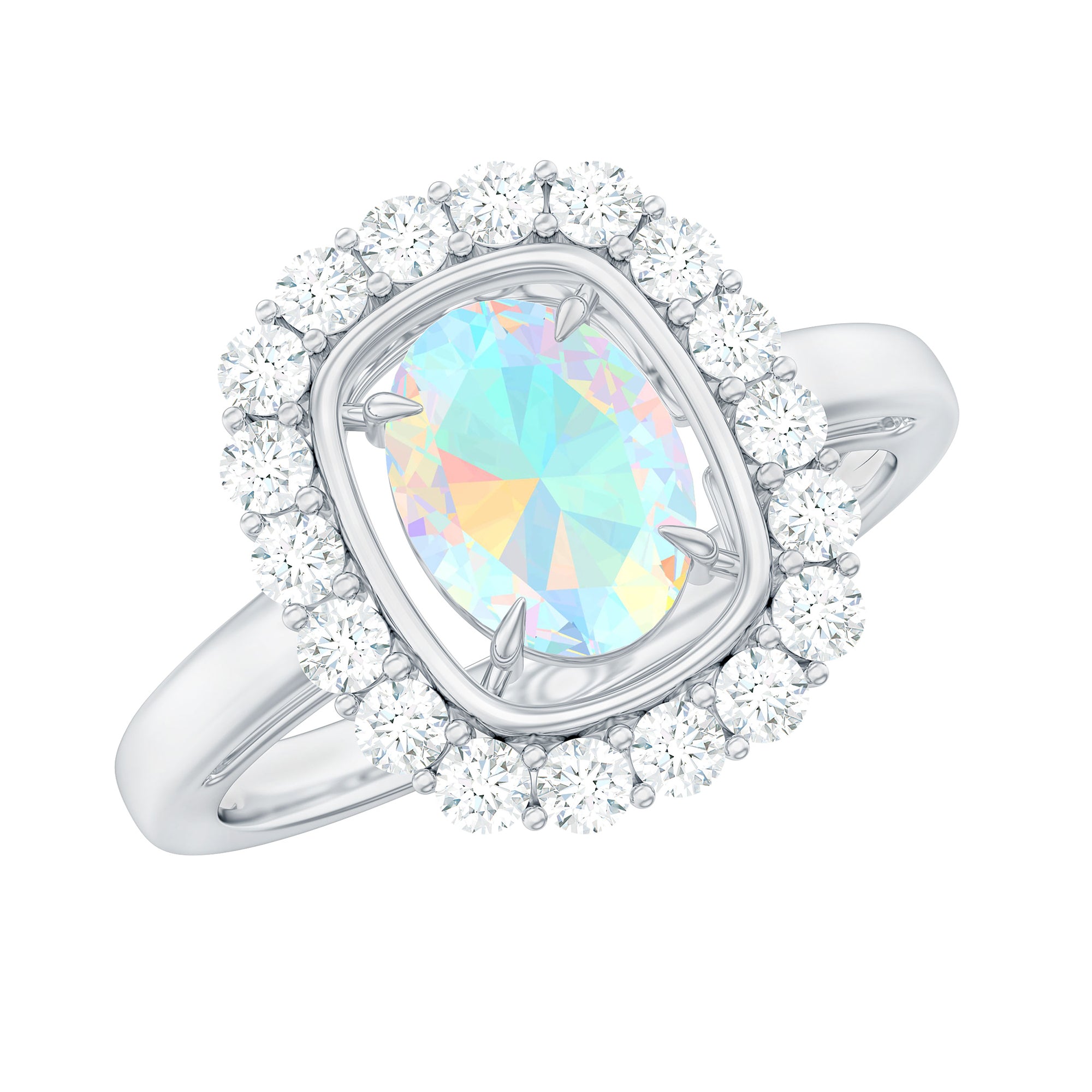 6x8mm Oval Cut Ethiopian Opal Halo Engagement Ring with Moissanite