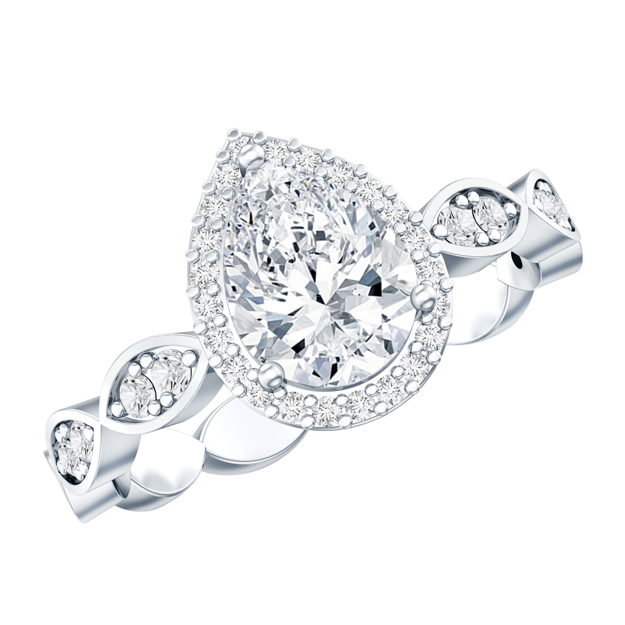 Moissanite Teardrop Engagement Ring with Scalloped Shank