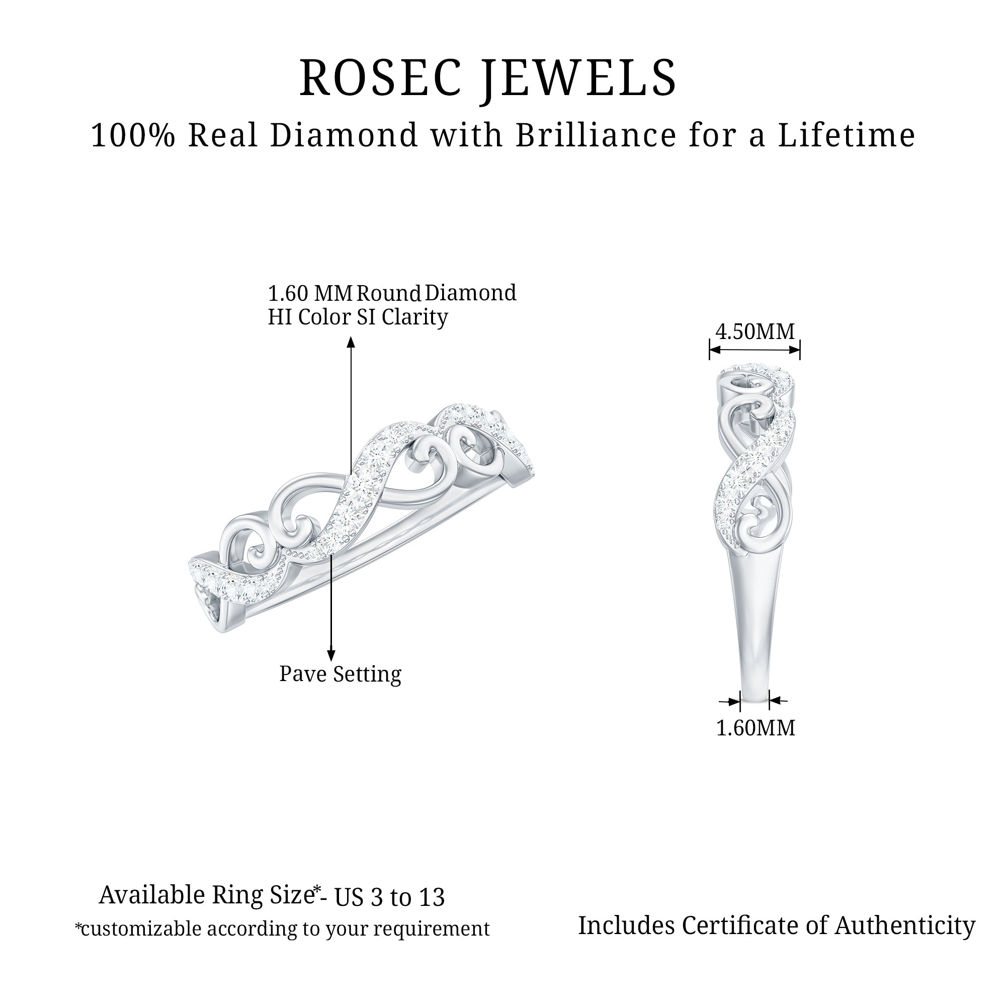 Certified Diamond Infinity Band Ring Natural - ( HI-SI ) - Rosec Jewels