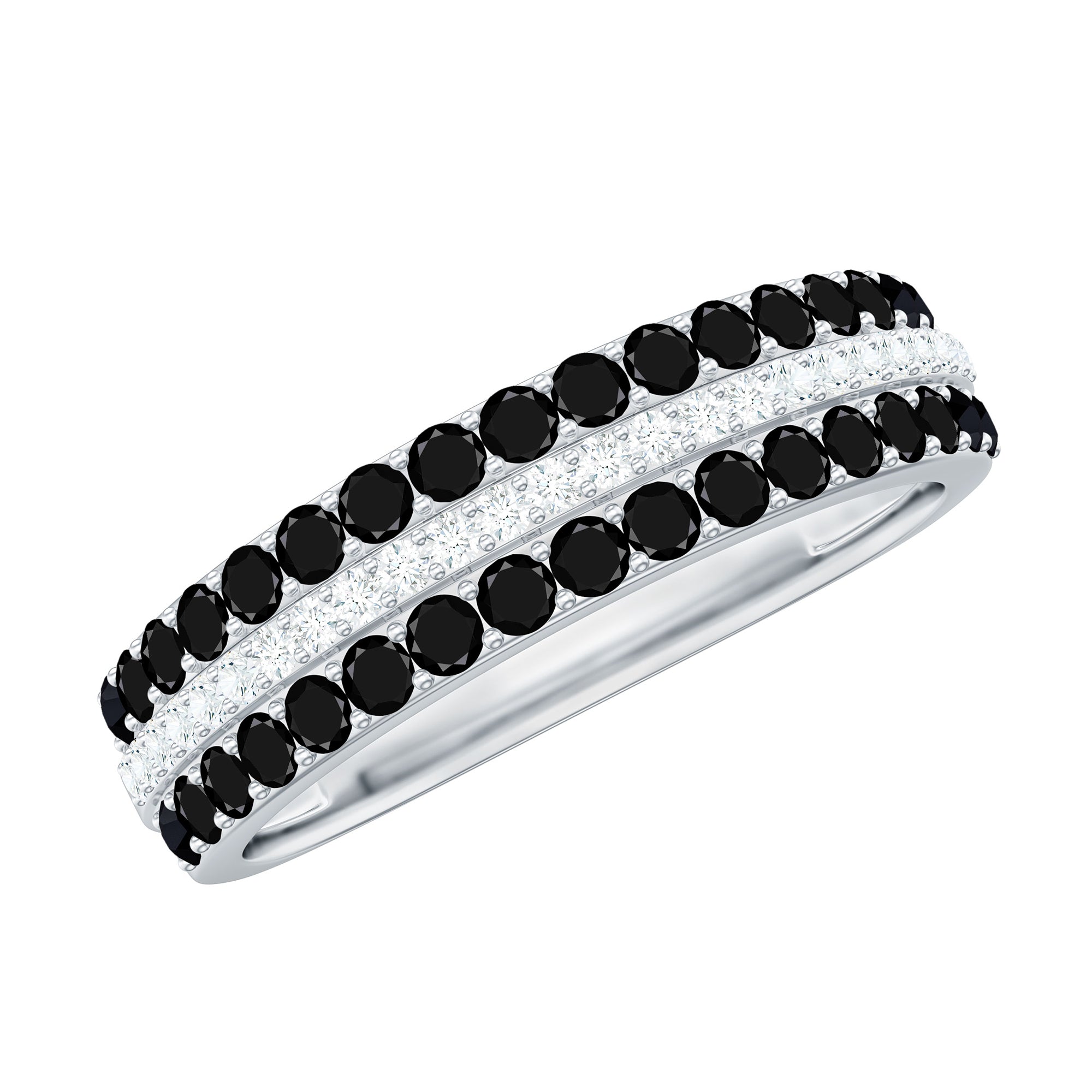 Wedding Band with Lab Grown Black Diamond and Moissanite