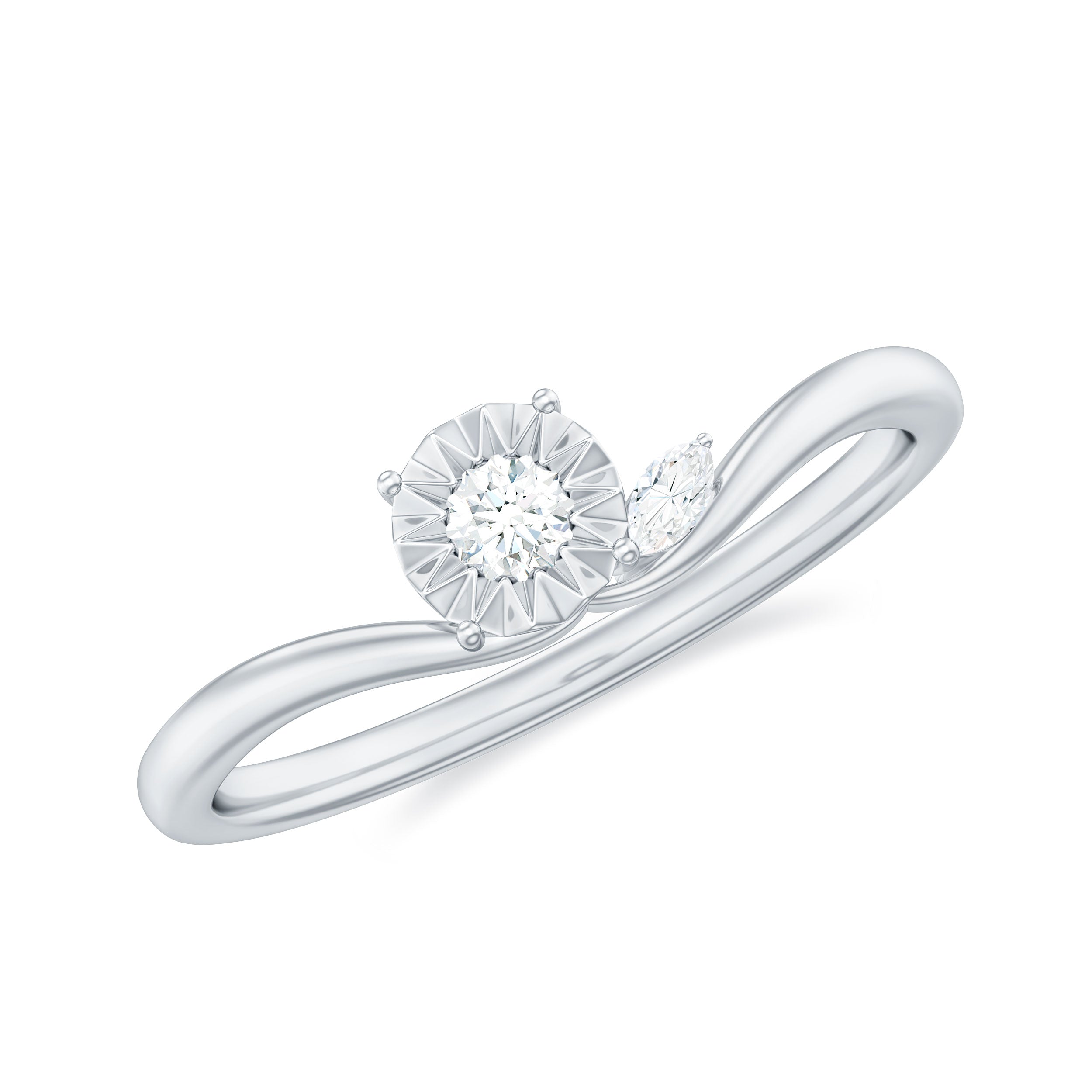 Certified Real Diamond Curved Promise Ring Natural - ( HI-SI ) - Rosec Jewels