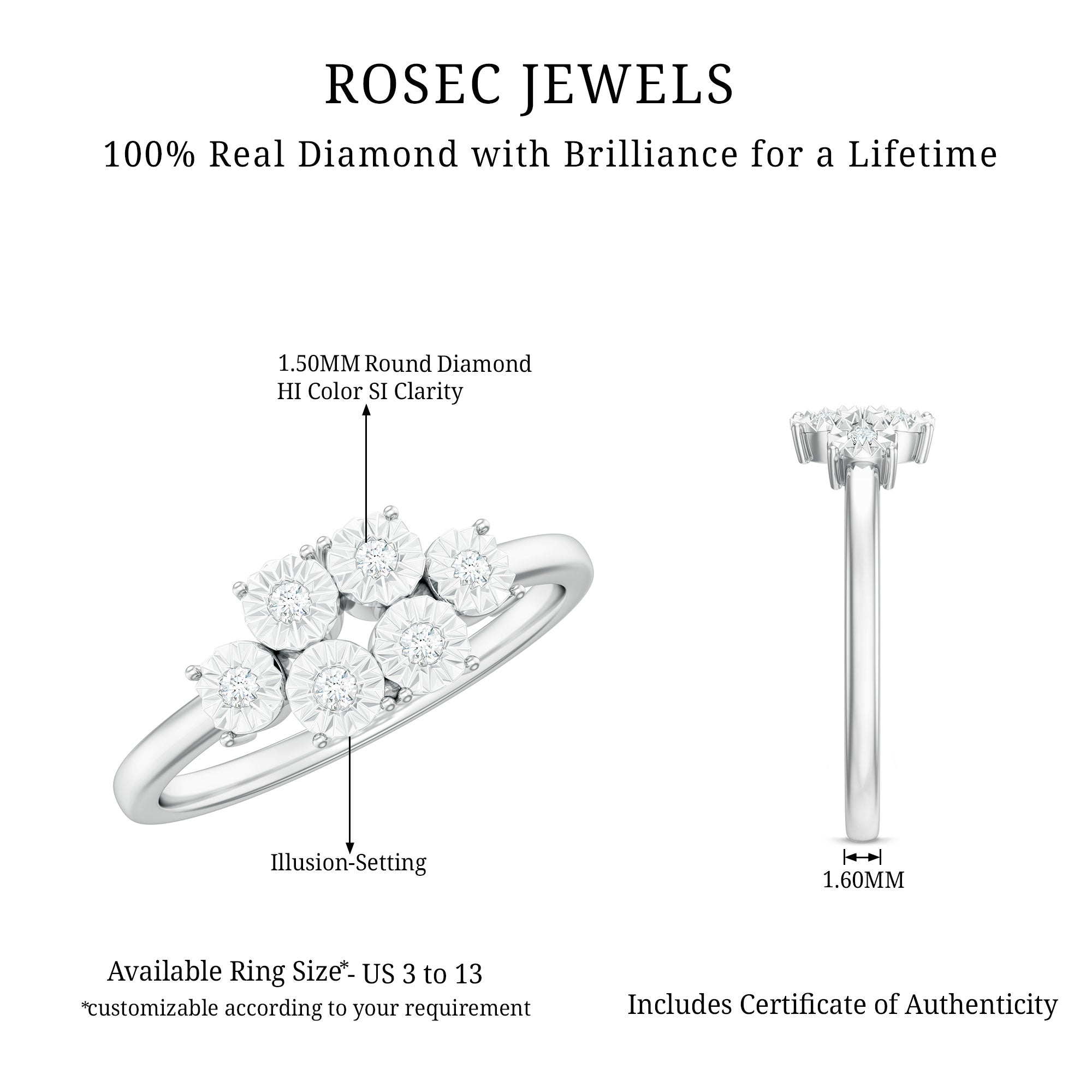 Natural Diamond Cluster Promise Ring for Women Natural - ( HI-SI ) - Rosec Jewels