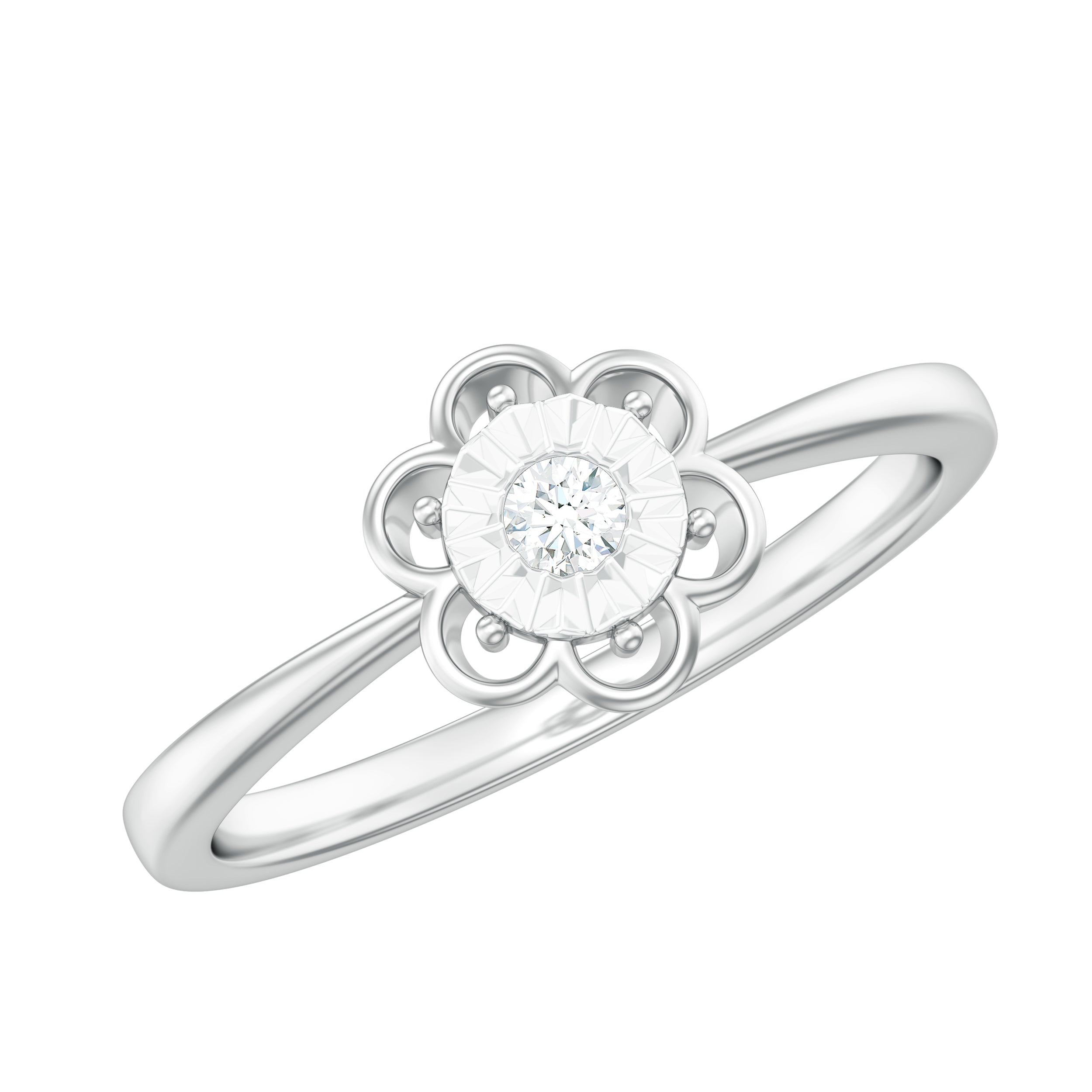 Rosec Jewels-Miracle Plate Real Diamond Flower Promise Ring