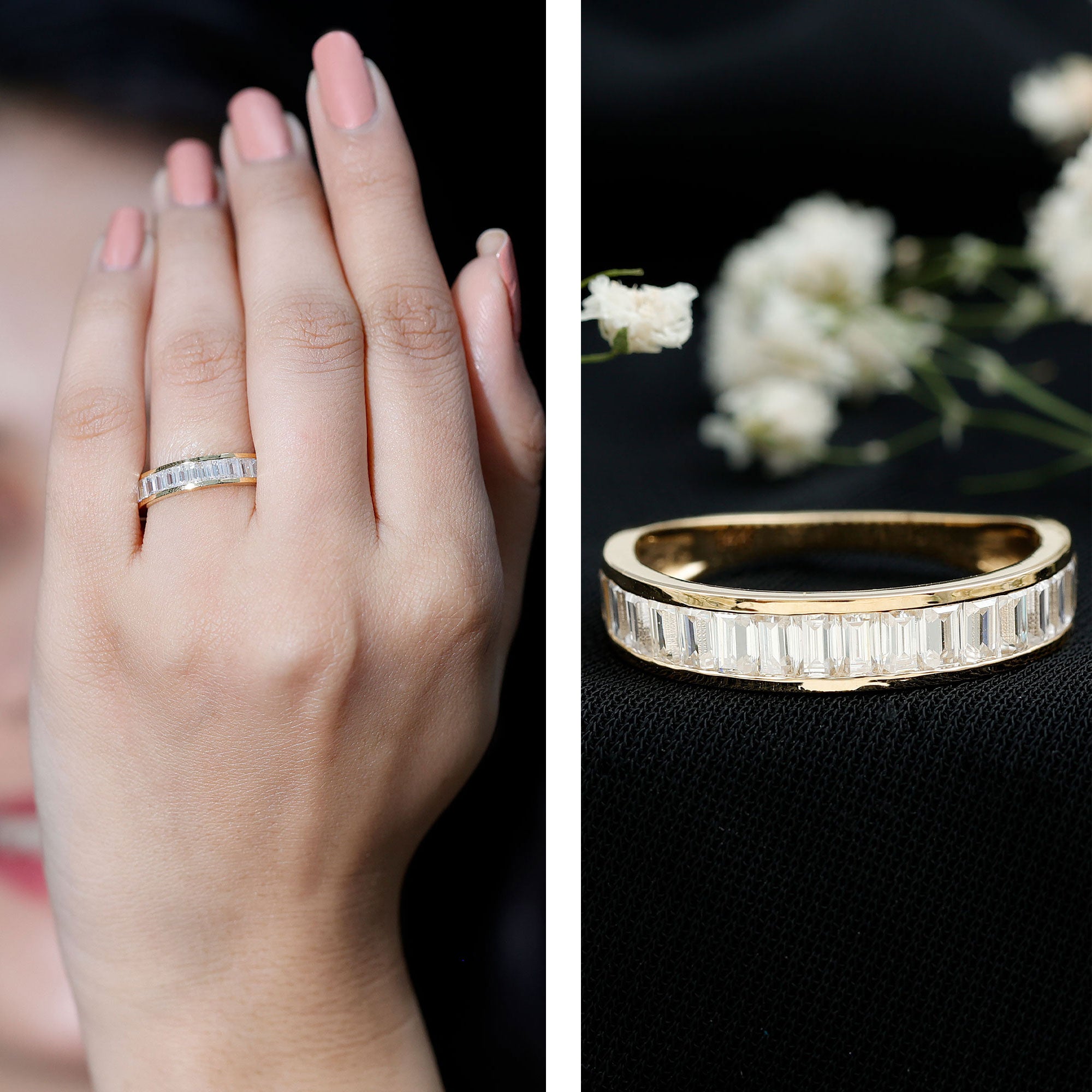 Channel Set Certified Moissanite Half Eternity Band Ring D-VS1 - Rosec Jewels